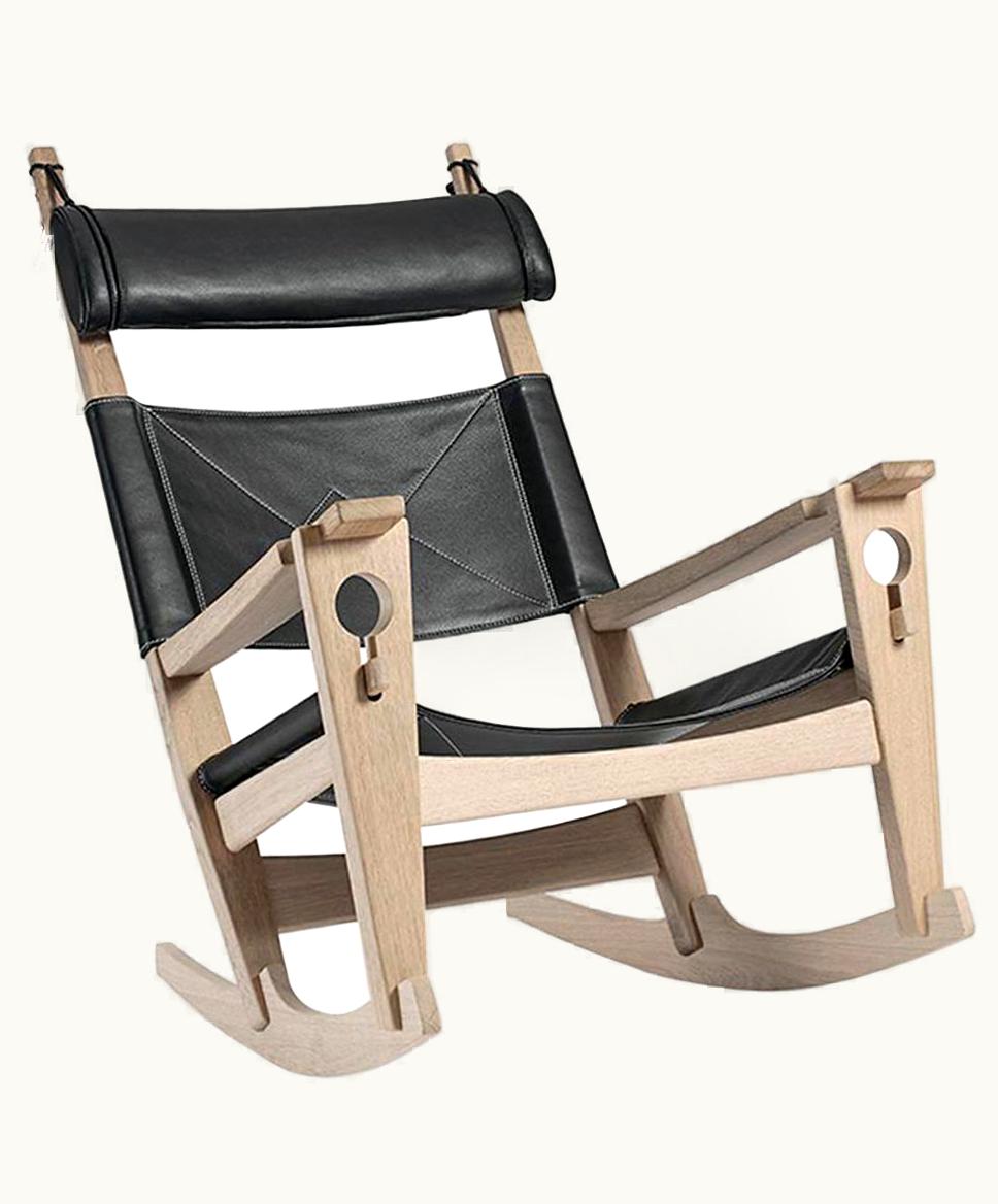 Hans J. Wegner Hans J. Wegner GE-673 Keyhole Rocker In Leather, Lacquered Beech