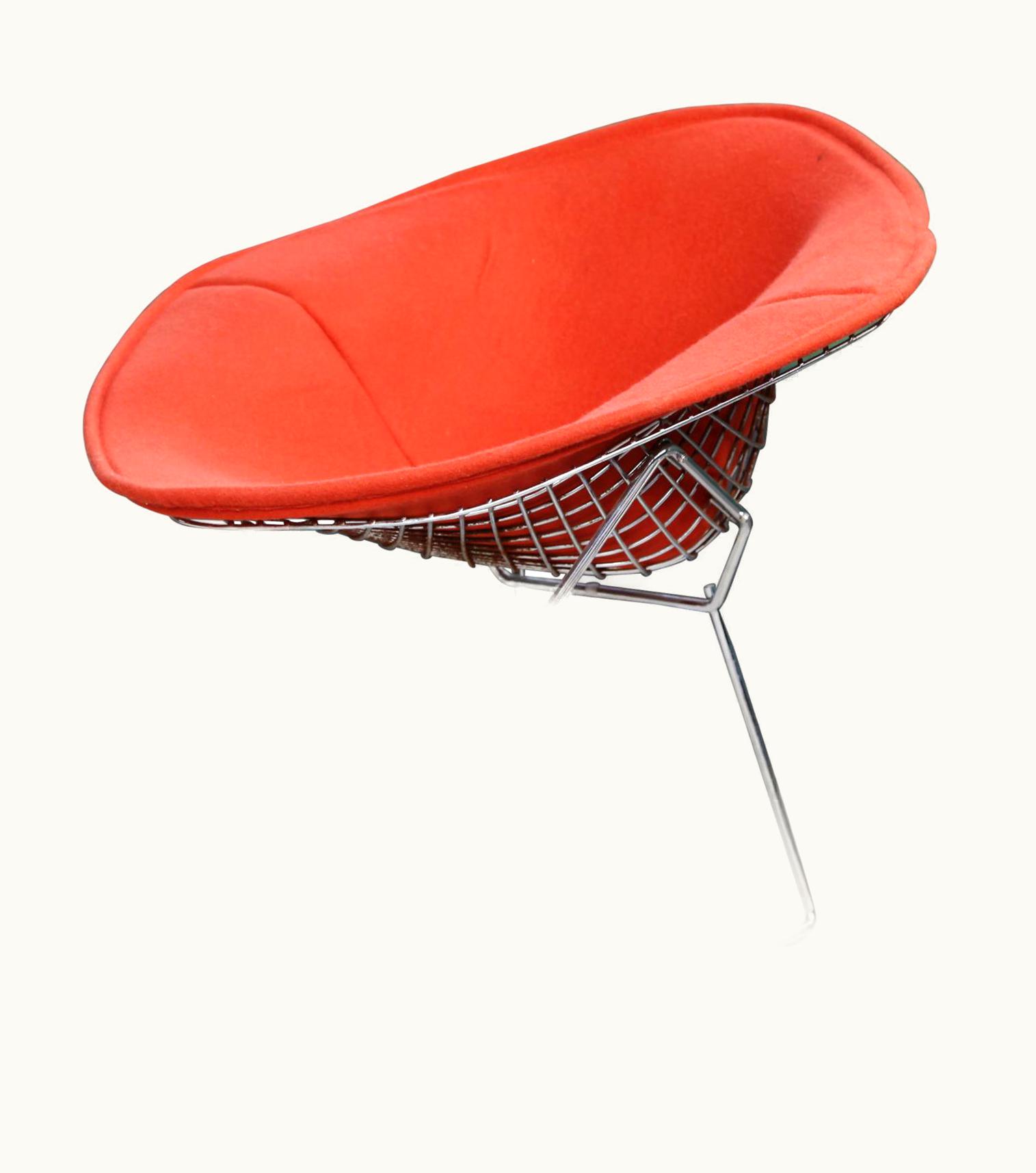 Harry Bertoia Harry Bertoia 1970s MCM Knoll Poppy Orange Wool & Chrome Bertoia Diamond Armchair