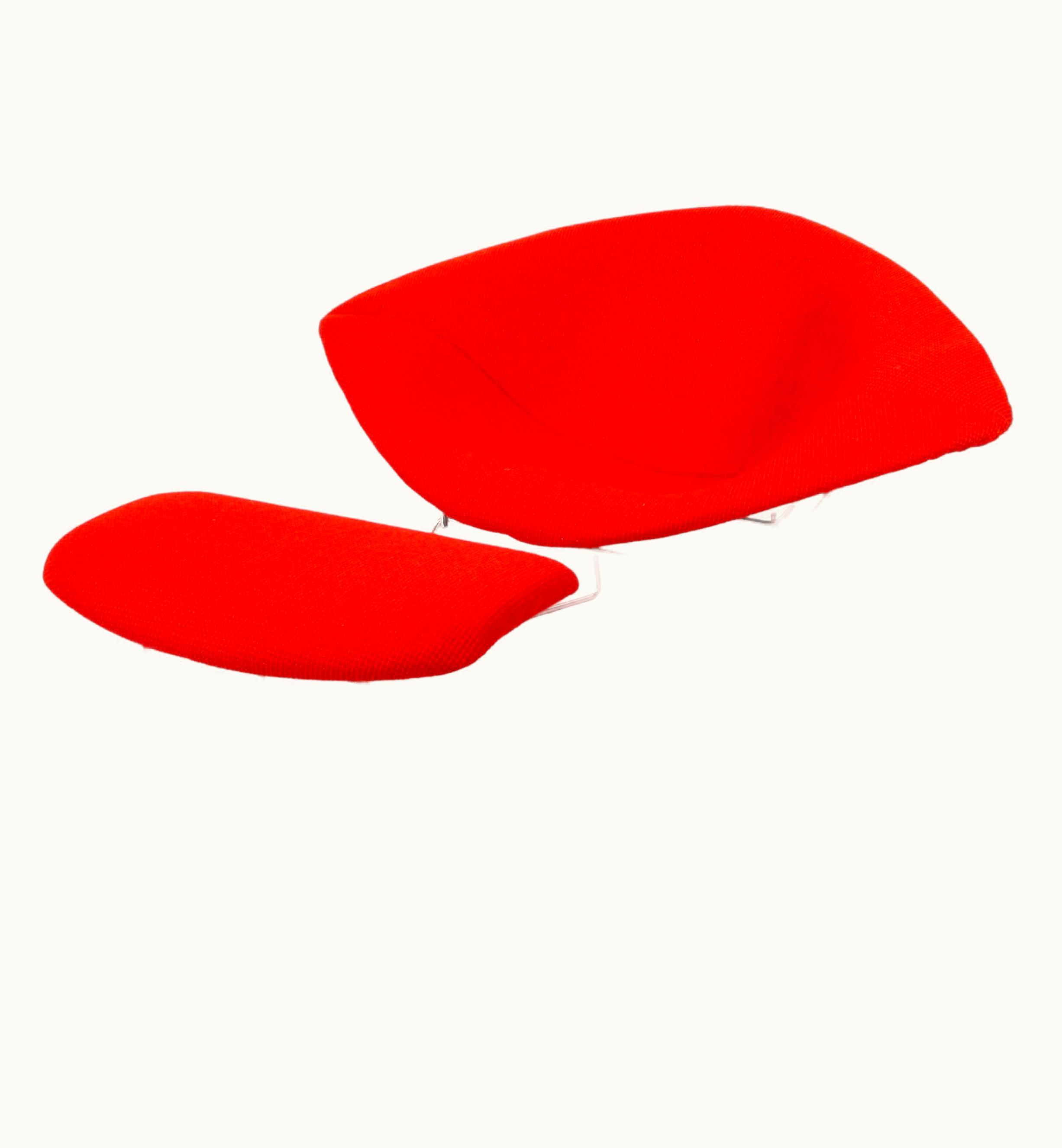 Harry Bertoia Harry Bertoia Large Chrome Frame Bertoia Knoll Diamond Chair With Ottoman In Red Cato Textile