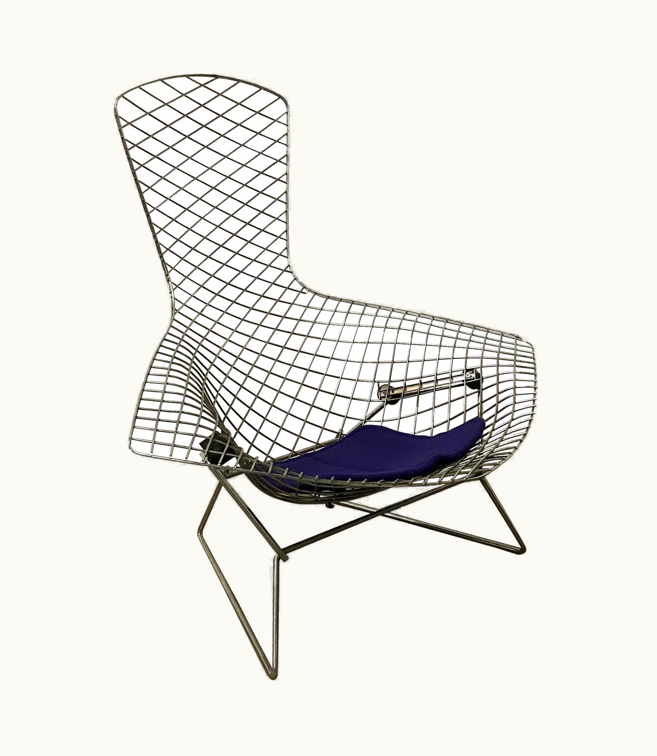 Harry Bertoia Harry Bertoia, Knoll International Large Chrome Bird Chair, Purple Cushion, 1952