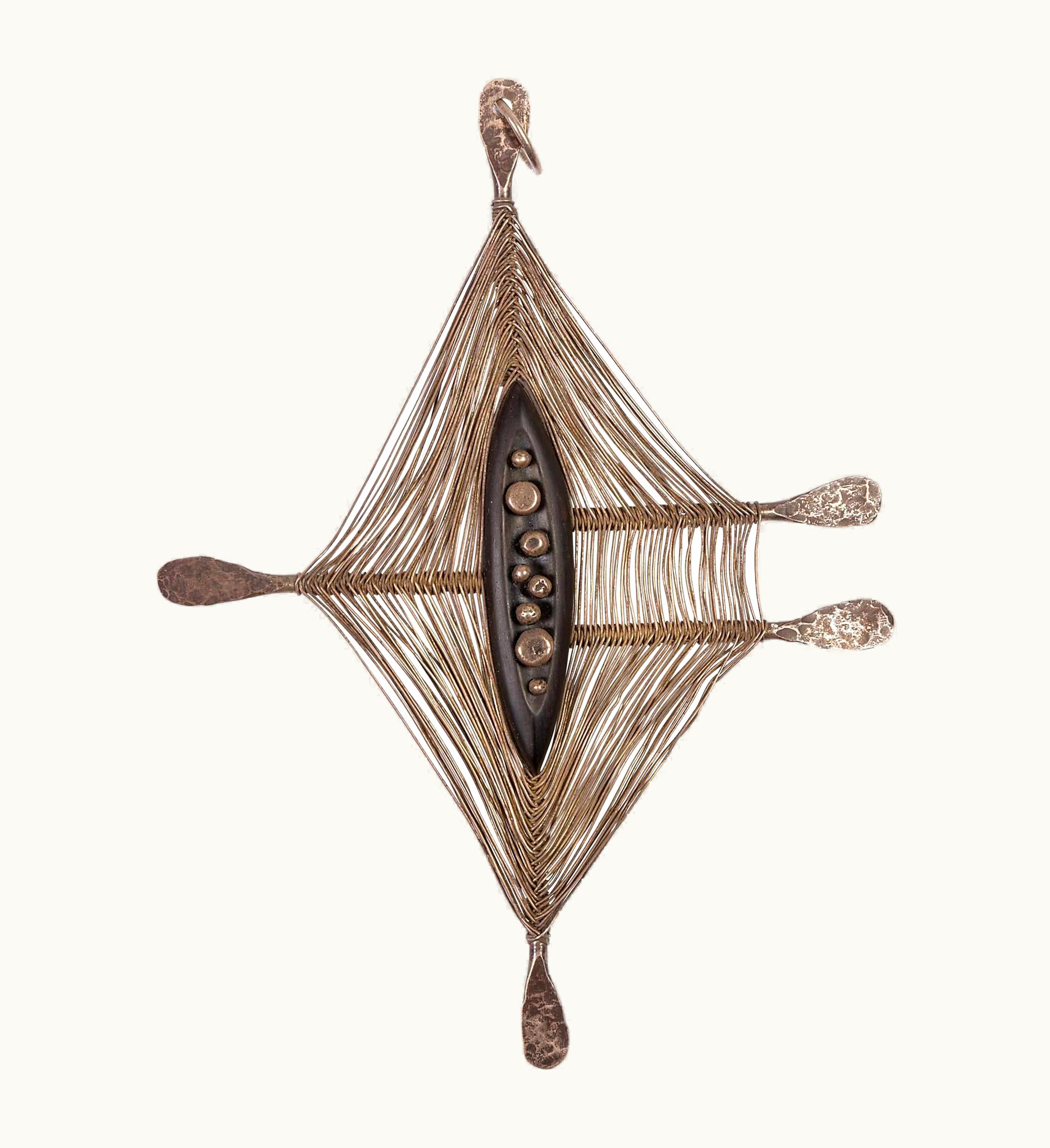 Harry Bertoia Harry Bertoia Hand-Forged Silver, Ebony And Silver Wire Pendant, USA 1942