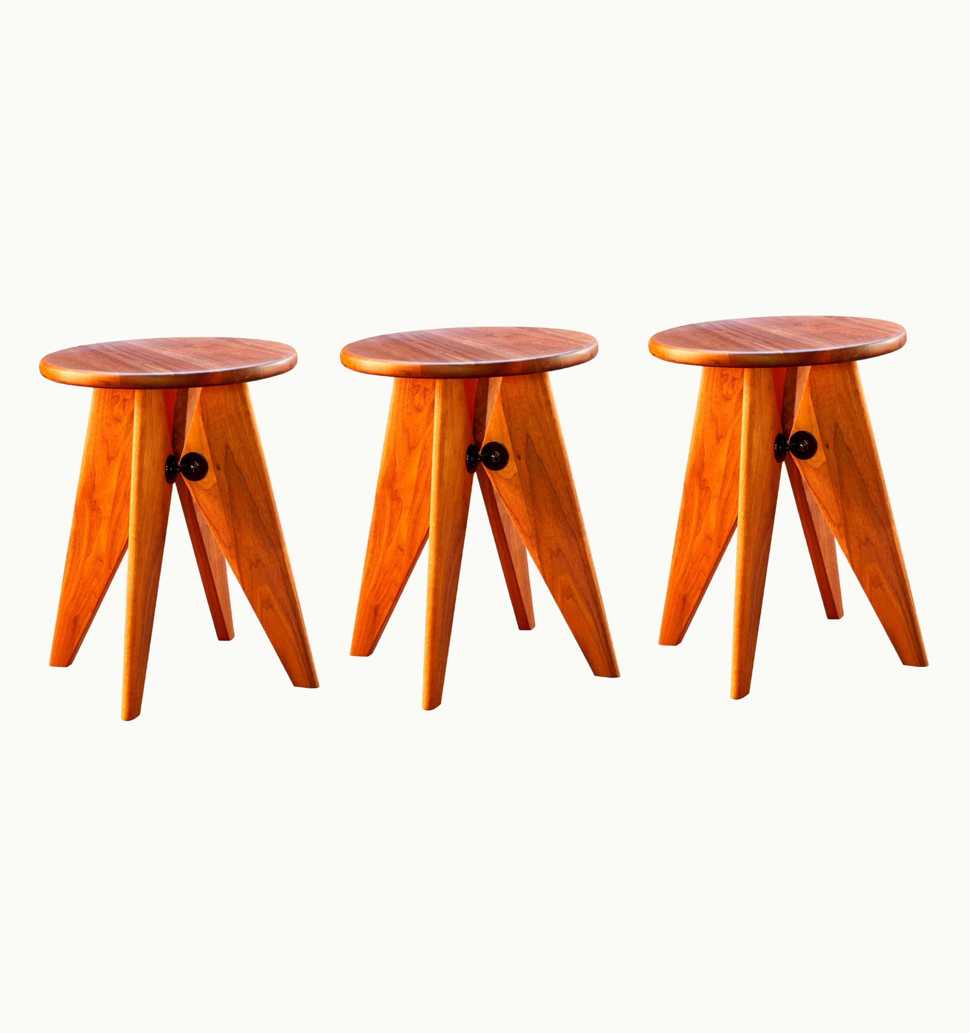 Jean Prouvé Jean Prouvé Set Of 3 Jean Prouvé Tabouret Solvay Stools In American Walnut