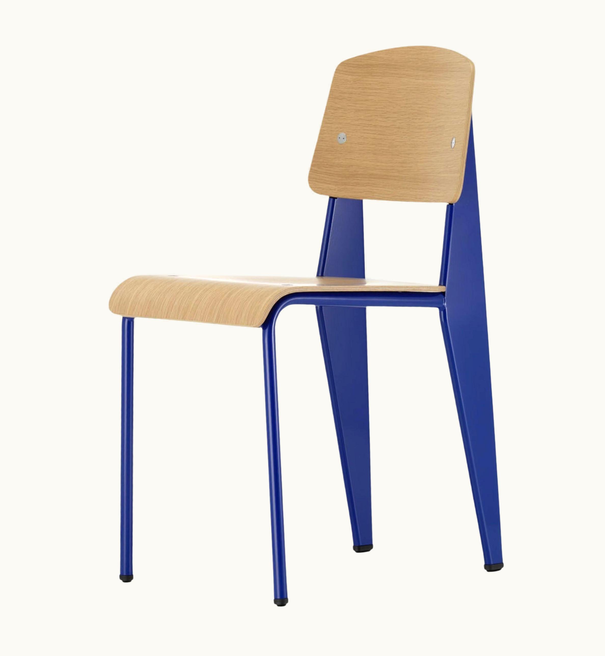 Jean Prouvé Jean Prouvé Standard Chair In Natural Oak And Blue Metal For VItra