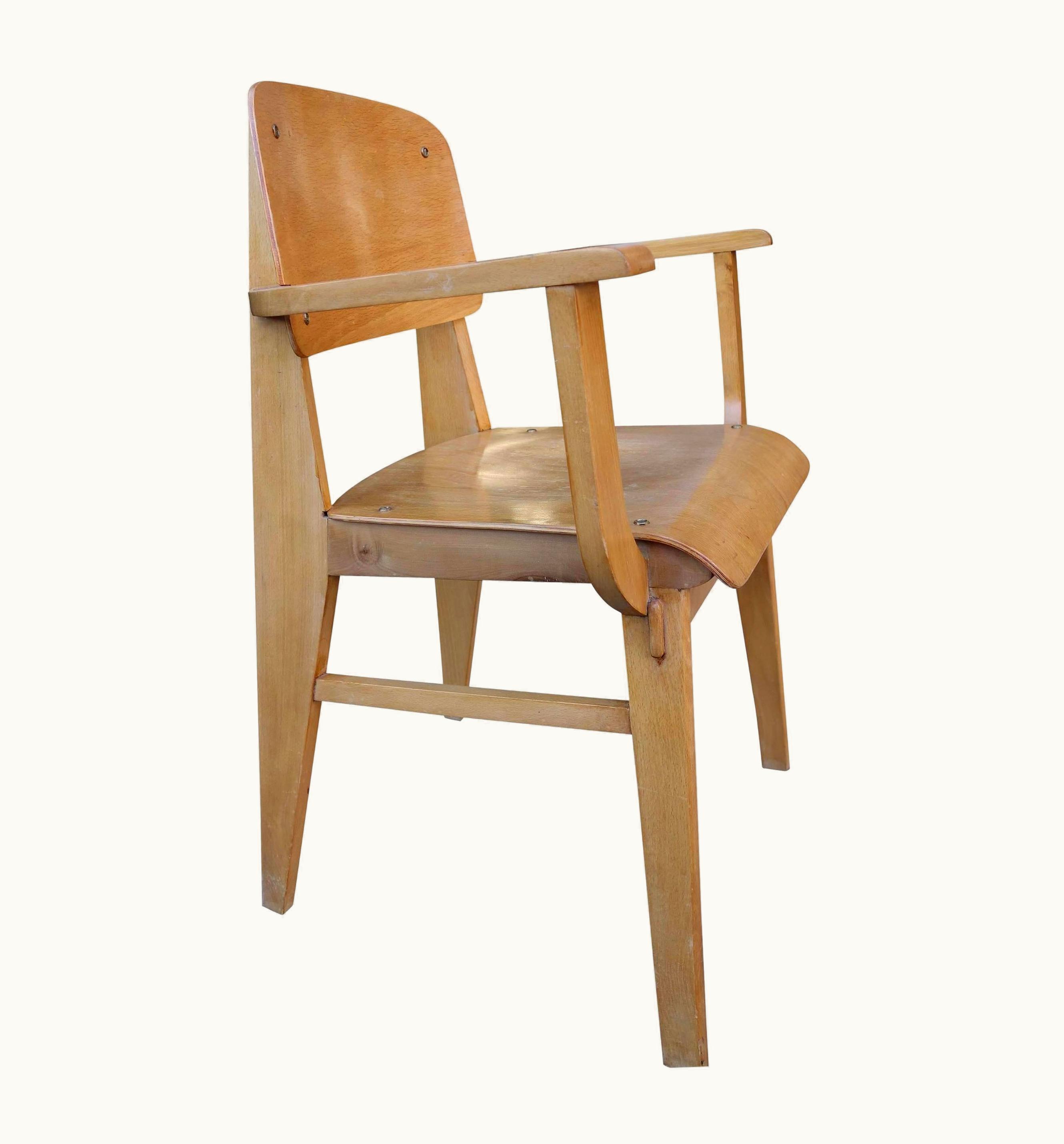 Jean Prouvé Jean Prouvé Mid-Century Jean Prouvè All Wood Standard Armchair