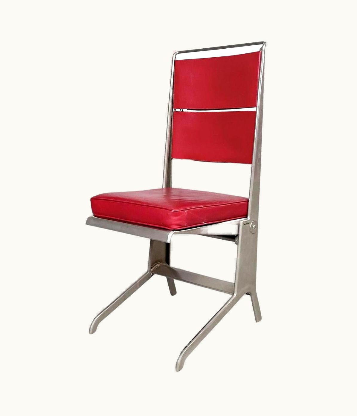 Jean Prouvé Jean Prouvé French Mid-Century Red Leather And Steel Chair By Jean Prouvé For Tecta, 1980s