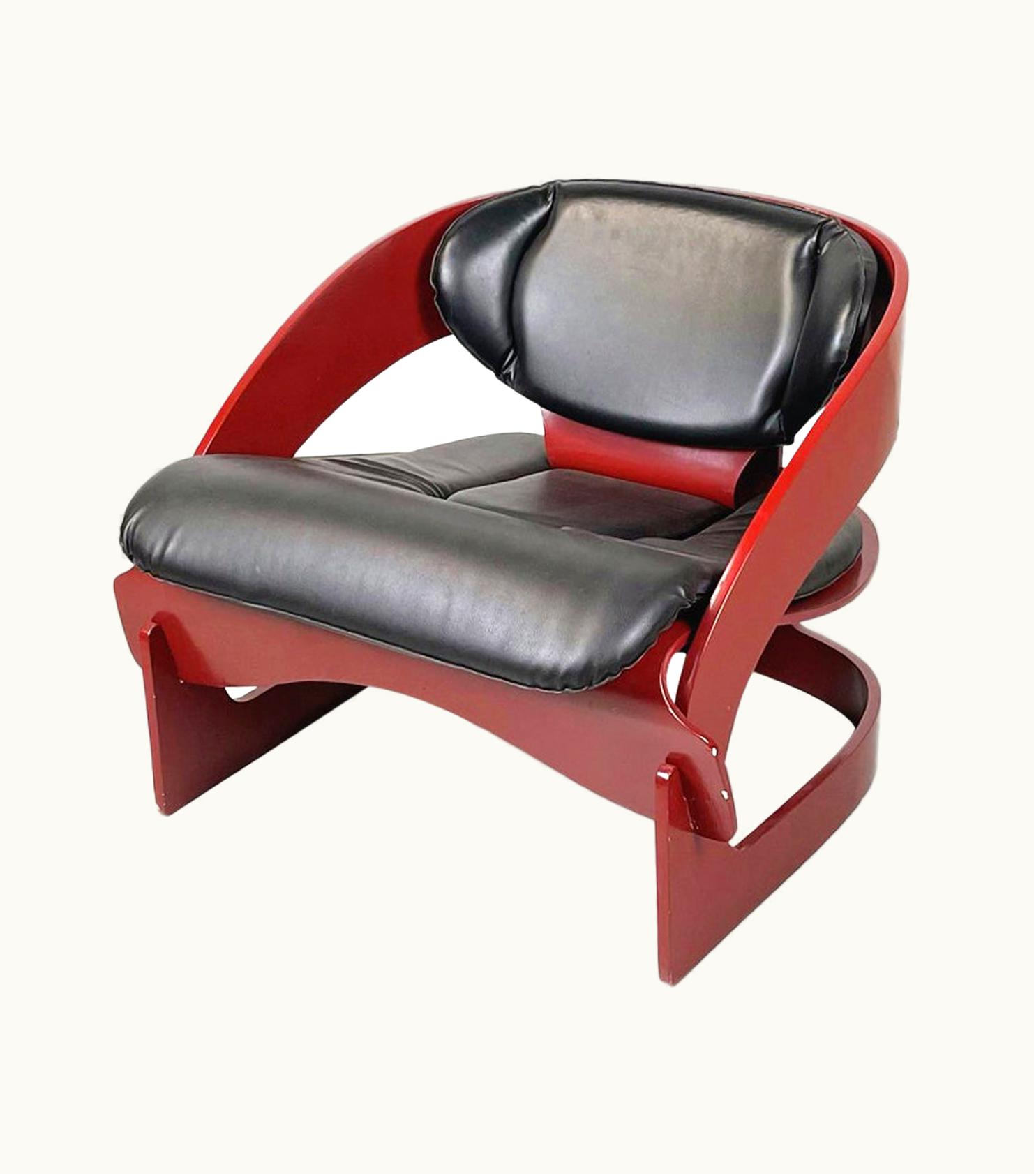 Joe Colombo Joe Colombo Italian Modern Red Wood Armchair Mod. 4801 By Joe Colombo For Kartell, 1970s