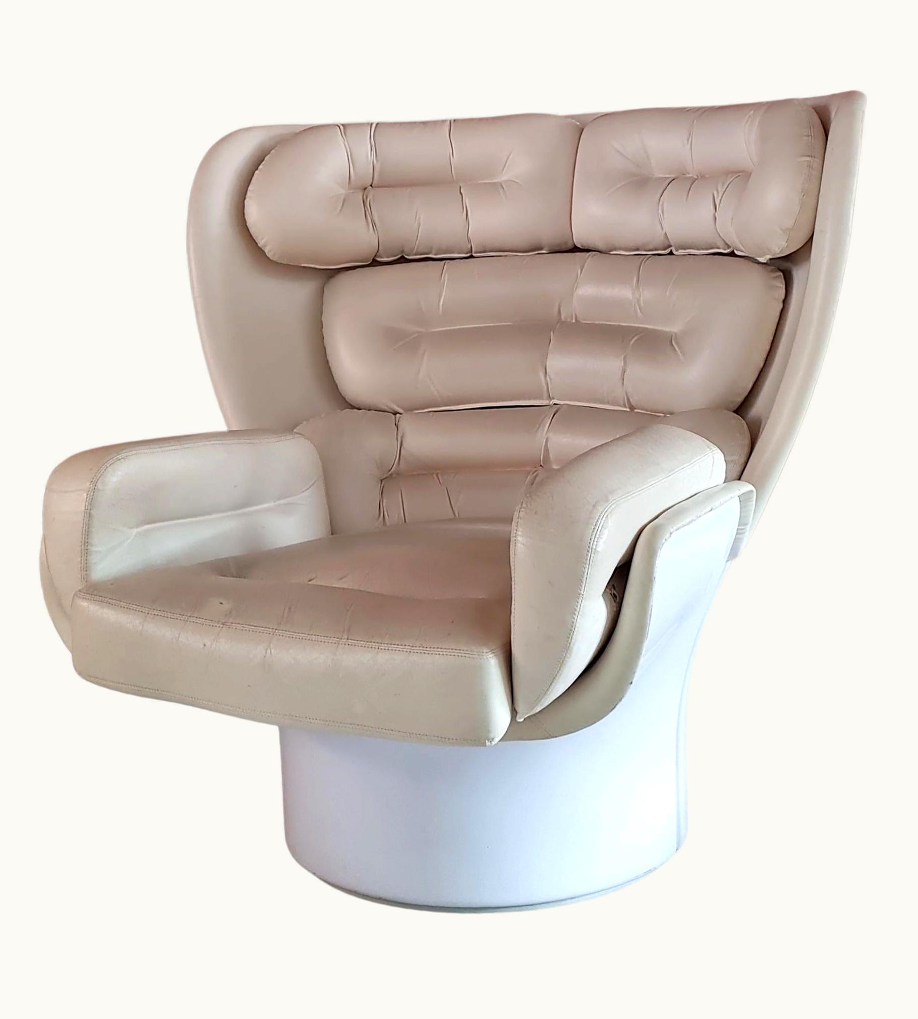 Joe Colombo Joe Colombo 'Elda' Lounge Chair In White Leather And White Fiberglass