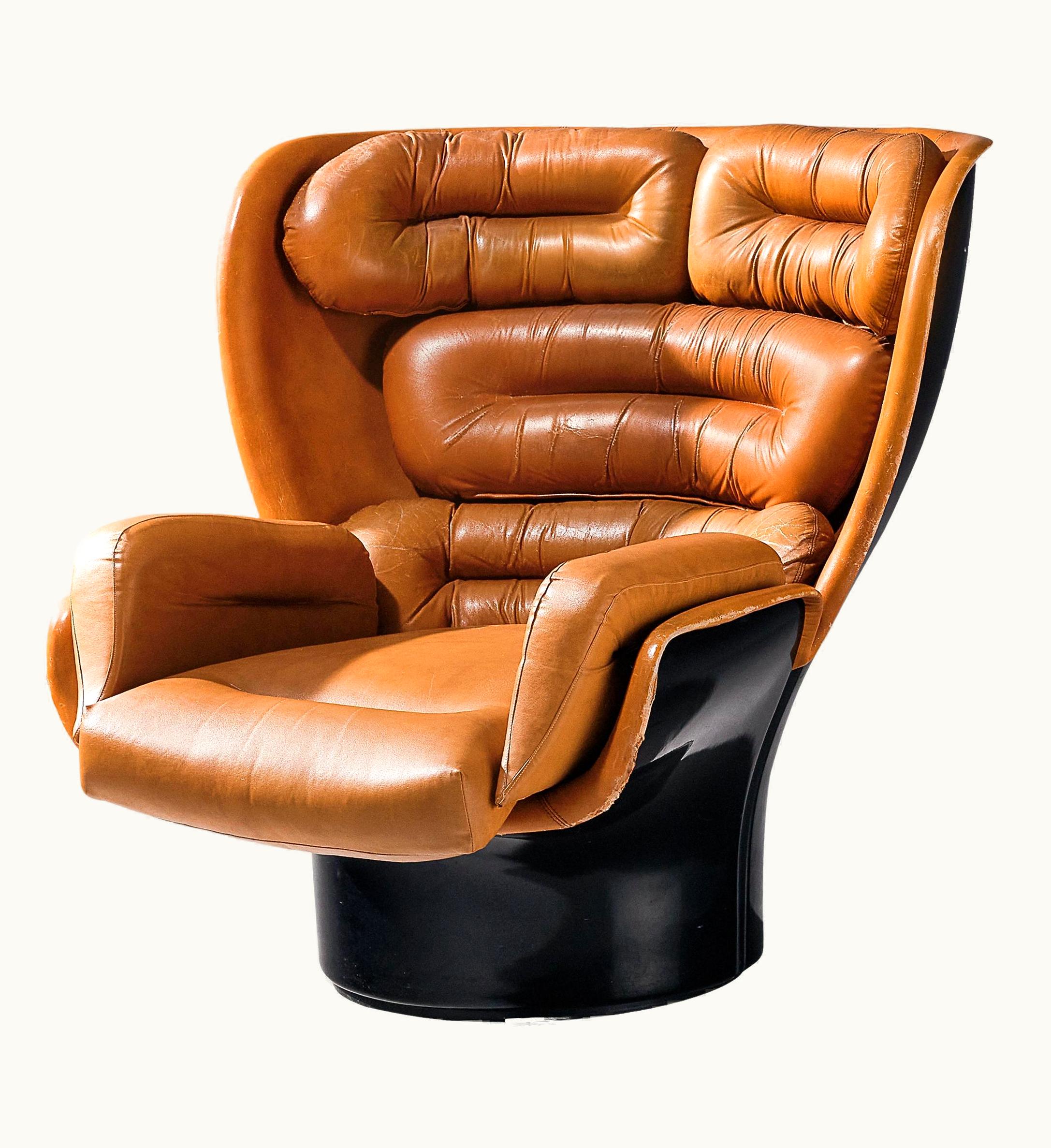 Joe Colombo Joe Colombo 'Elda' Lounge Chair In Cognac Leather And Black Fiberglass