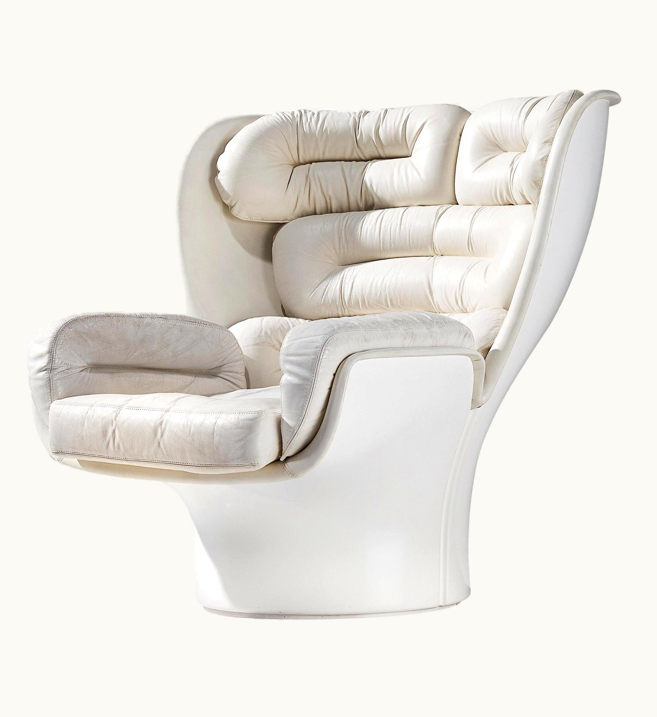 Joe Colombo Joe Colombo 'Elda' Lounge Chair In White Leather And Fiberglass