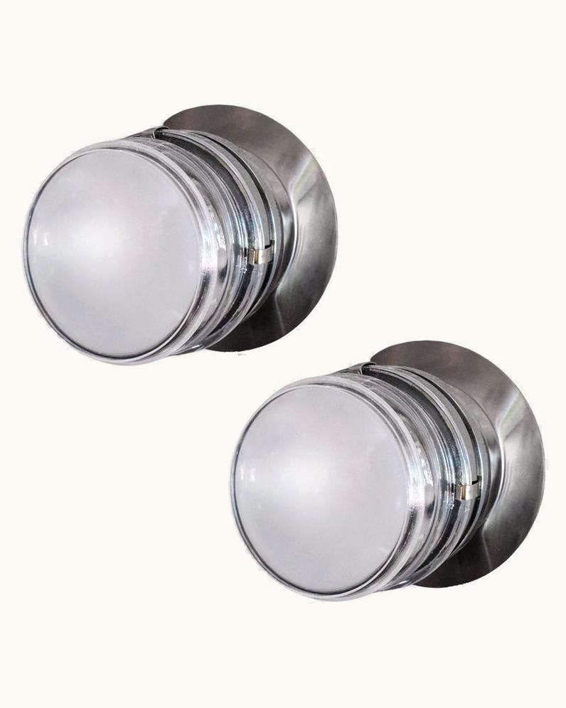 Joe Colombo Joe Colombo Pair Of Joe Colombo 'Fresnel' Wall Lamps For Oluce In Chrome