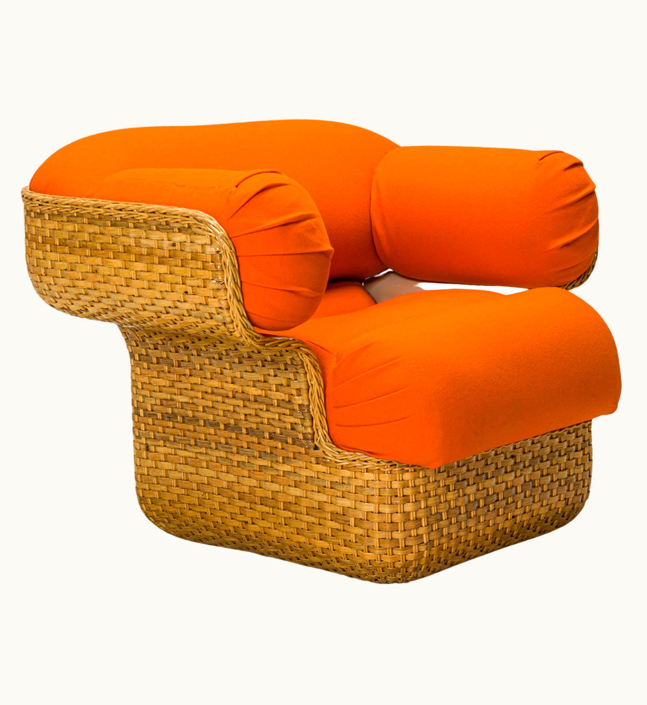 Joe Colombo Joe Colombo Italian Mid-Century Wicker Orange Upholstery Lounge Armchair