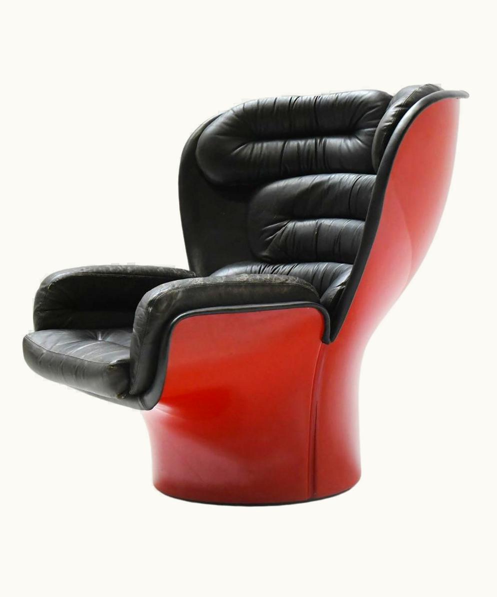Joe Colombo Joe Colombo Vintage Elda Chair In Black Leather & Red Shell By Joe Colombo For Comfort Italy