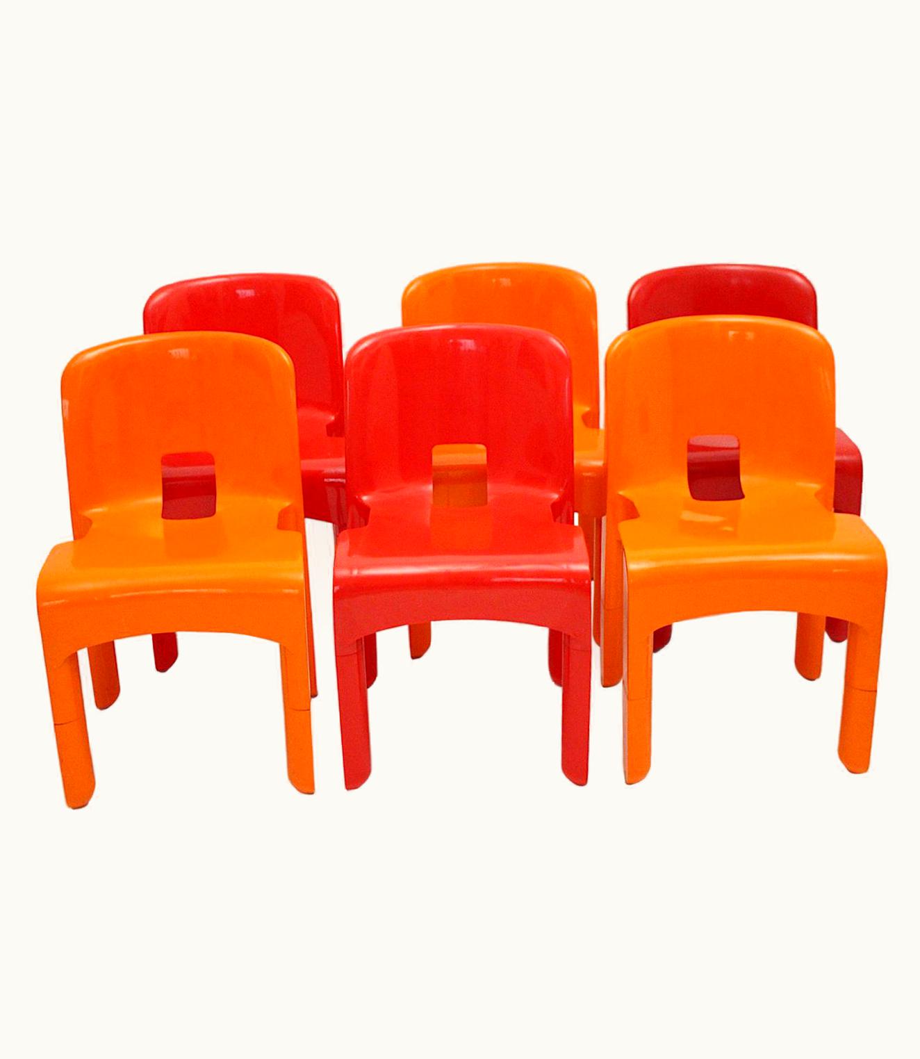 Joe Colombo Pop Art Space Age Red Orange Six Plastic Vintage Chairs Joe Colombo Italy C 1965