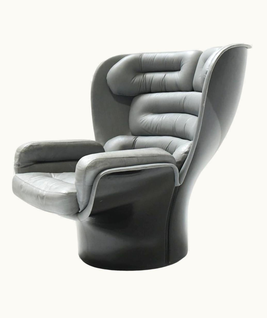 Joe Colombo Joe Colombo Vintage Elda Chair In Grey Leather And Black Shell By Joe Colombo, Italy