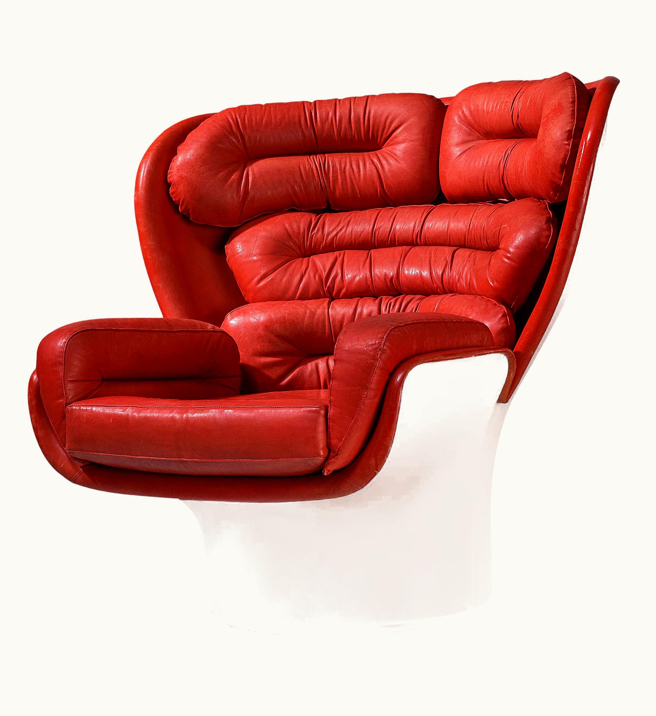 Joe Colombo For Comfort Lounge Chair 'Elda' In Red Leather