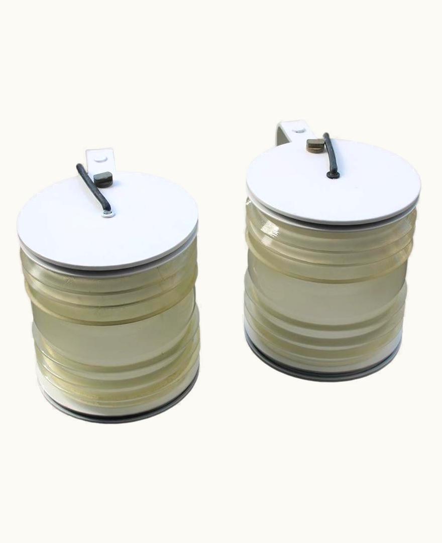 Joe Colombo Joe Colombo Pair Wall Light Sconces Fresnel Joe Colombo For Oluce 1960 White Made In Italy