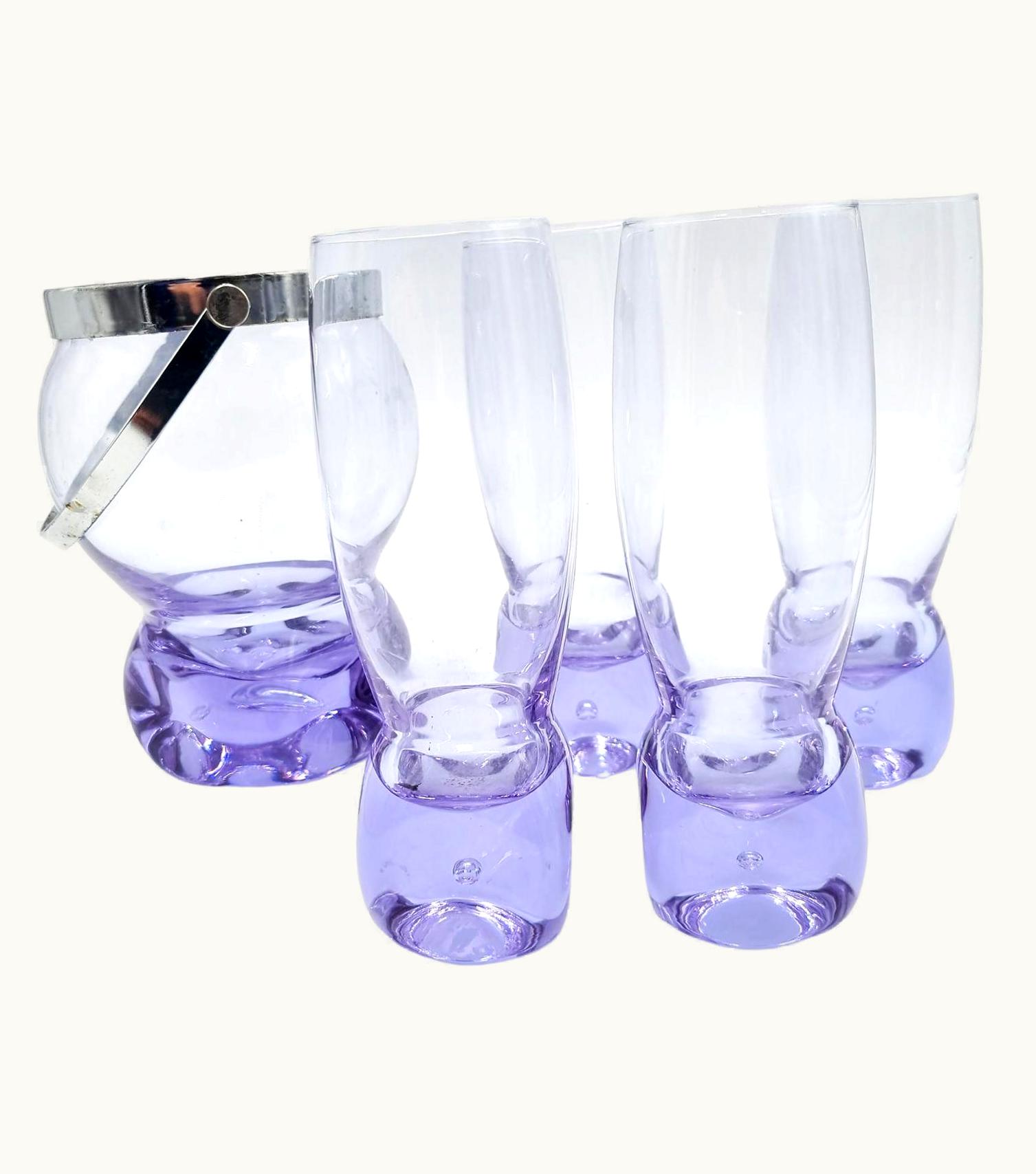 Joe Colombo Joe Colombo Set Of Four Glasses And Ice Bucket In Alexandrite Glass By Joe Colombo 1960s