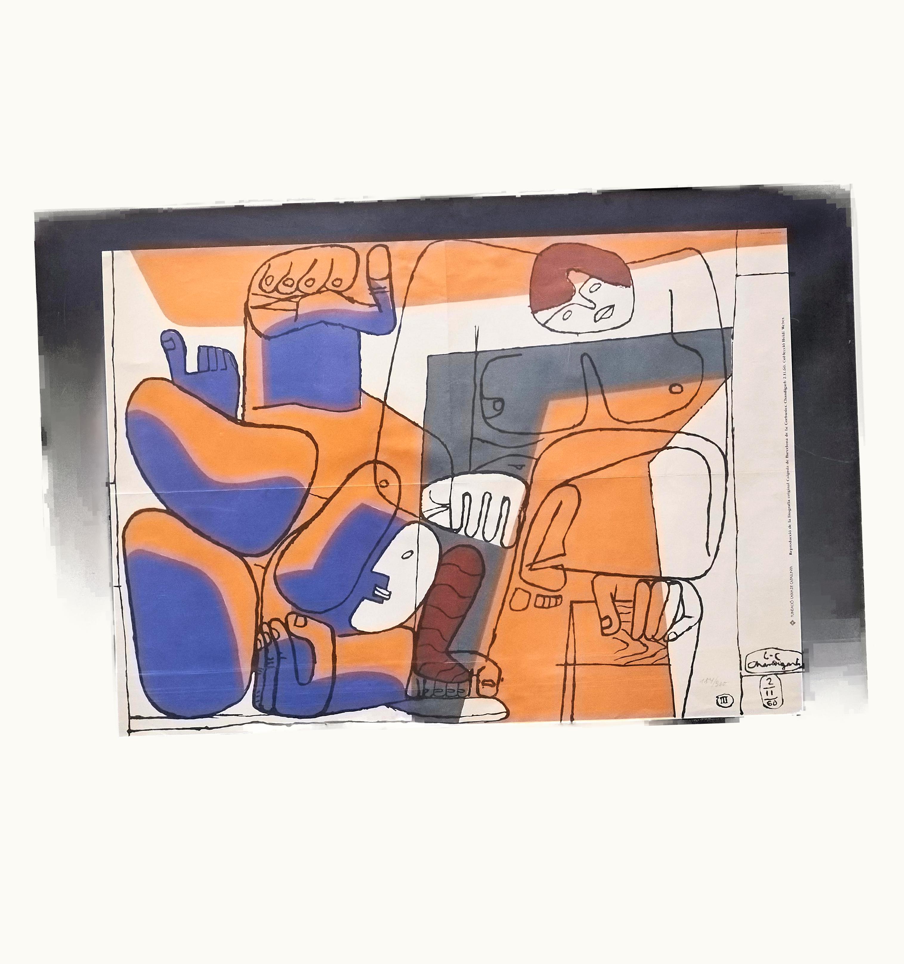 Le Corbusier Le Corbusier Framed Lithographie 'La Caiguda De Barcelona', Circa 1980