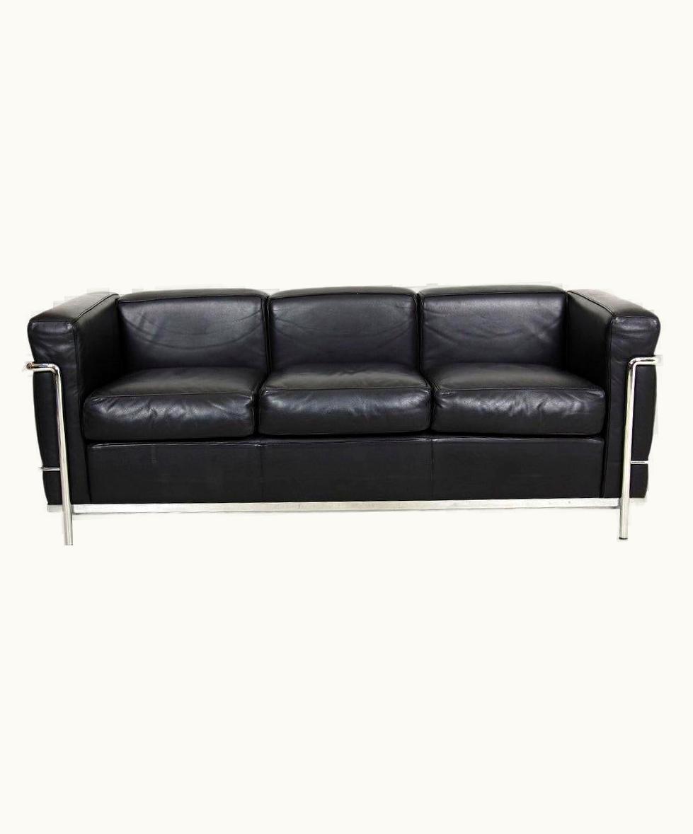 Le Corbusier Le Corbusier Lc2/3-Seater Sofa With Black Leather And Steel Frame