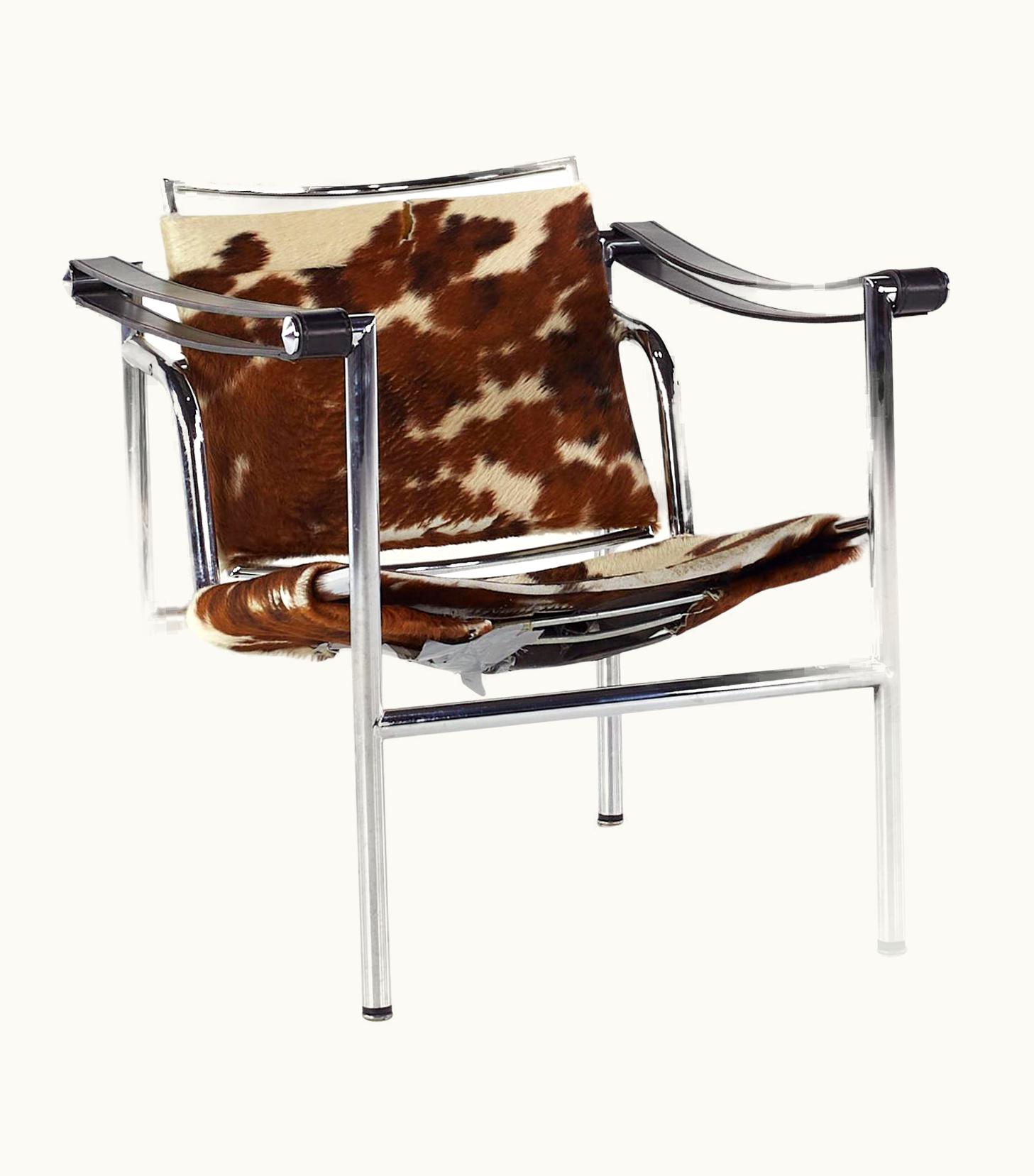 Le Corbusier Le Corbusier Mid Century LC1 Cowhide And Chrome Lounge Chair