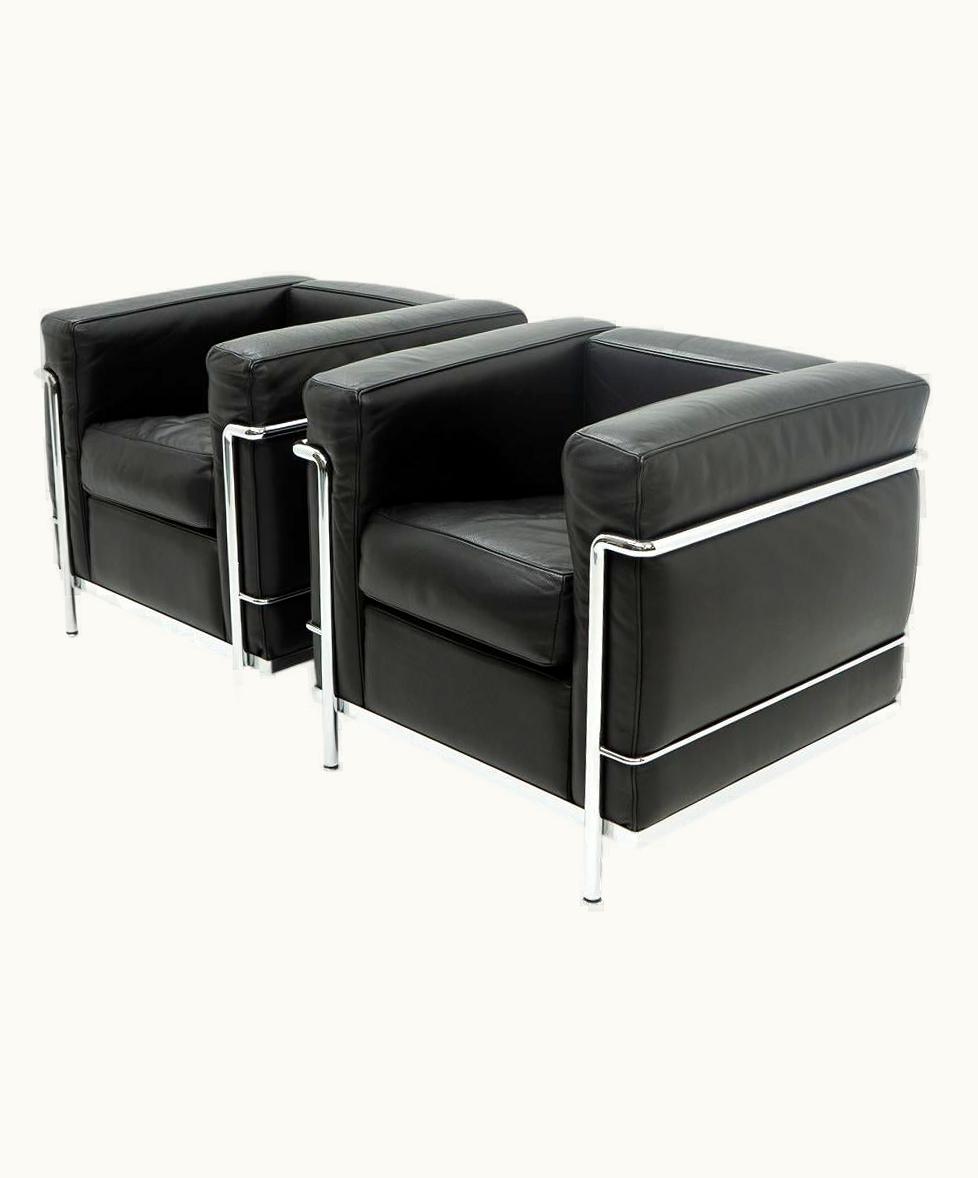 Le Corbusier Modernist Classsic Design: LC2 Armchairs, Le Corbusier By Cassina, 1990s