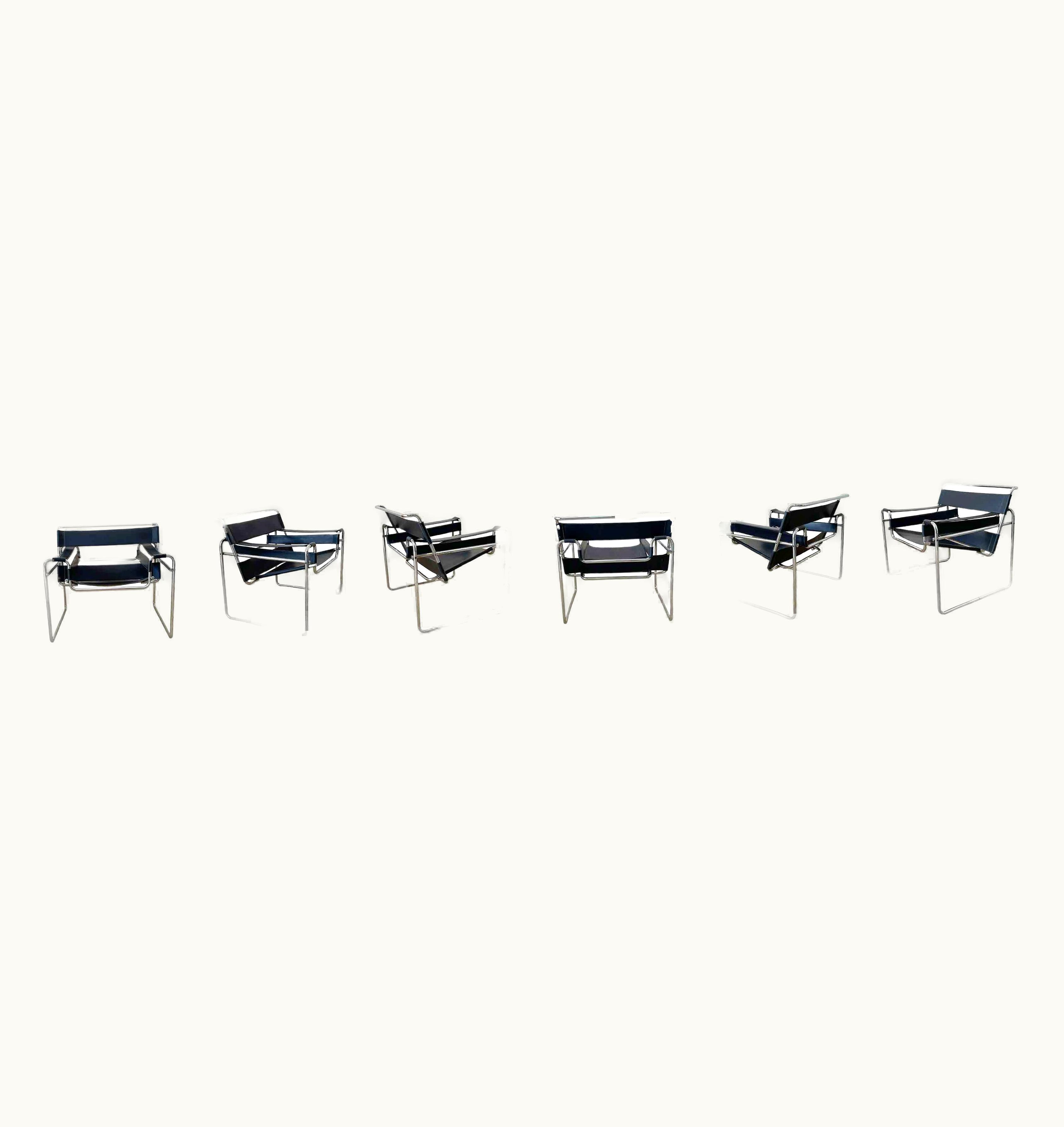 Marcel Breuer Marcel Breuer Bauhaus Black Model B3 Wassily Armchair For Gavina, 1969, Set Of 6