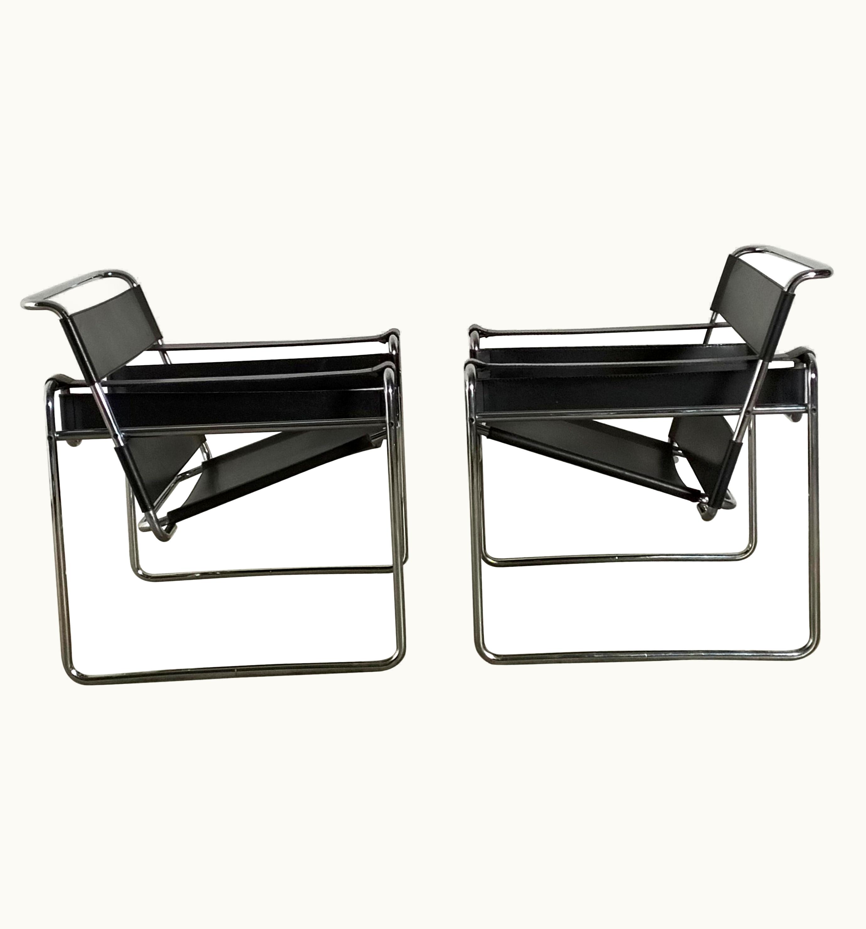 Marcel Breuer Marcel Breuer Set Of 2 Leather Wassily Original Armchairs By Marcel Breuer For Gavina 60s, 70s