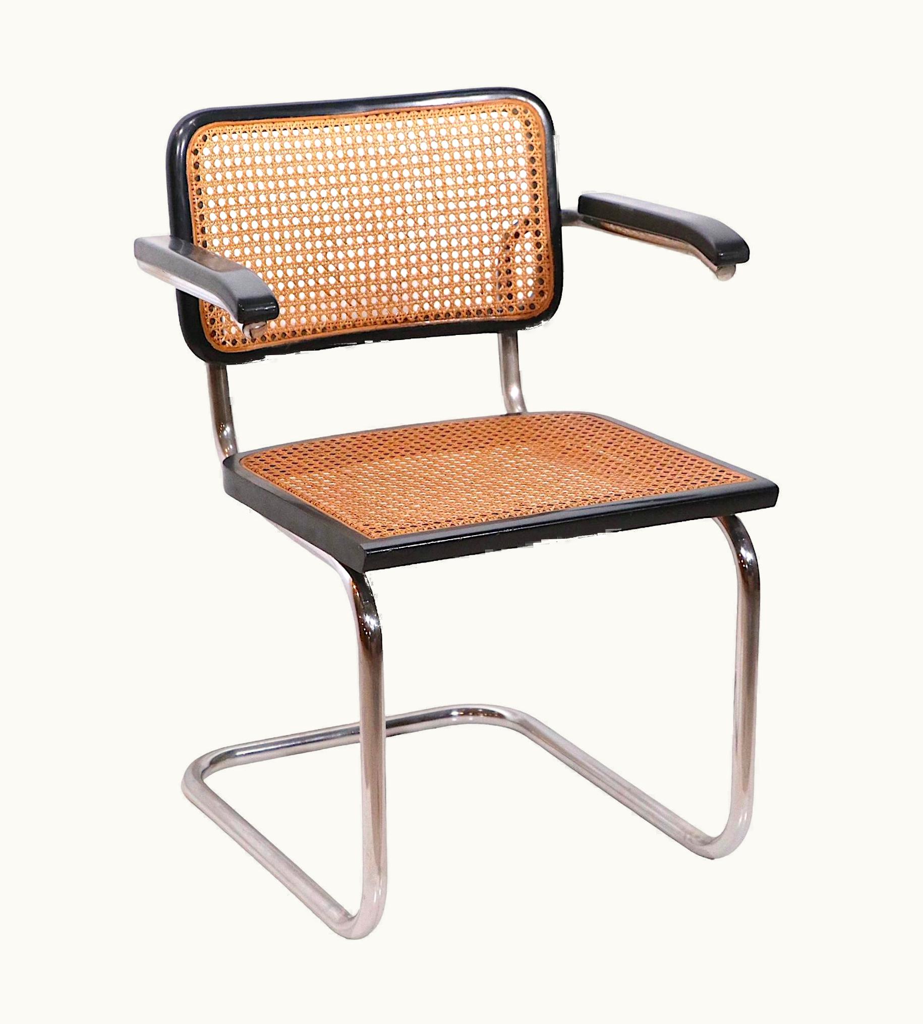 Marcel Breuer Marcel Breuer Cesca Arm Chairs Black Chrome And Cane Designed By Breuer Made In Italy, 1970s