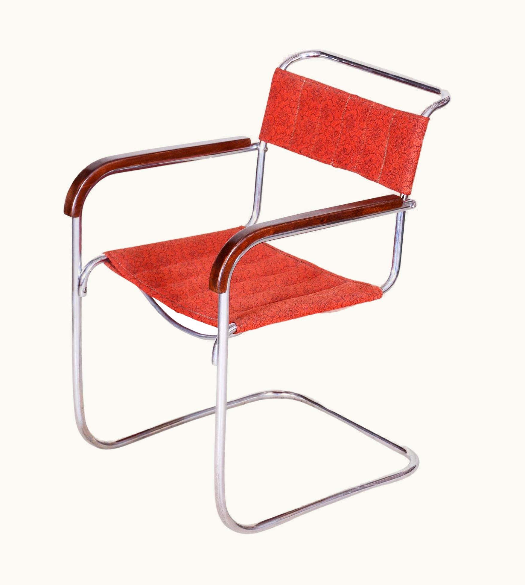 Marcel Breuer Marcel Breuer Red Bauhaus Armchair By Marcel Breuer, Mücke, Melder, Beech, Chrome, 1930s
