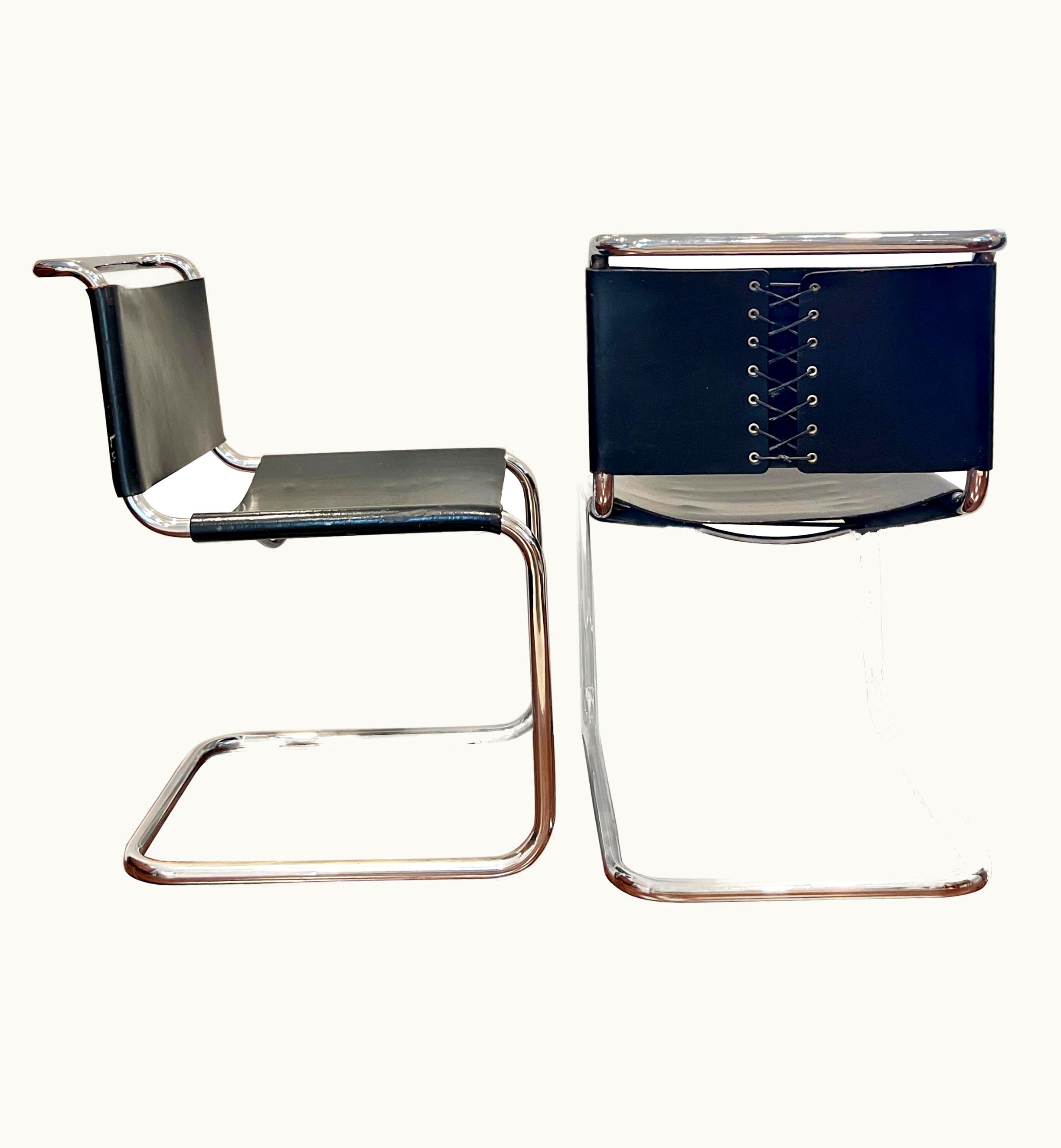 Marcel Breuer Marcel Breuer Original Black Leather Pair Of Gavina B33 Chairs By Marcel Breuer With Corset