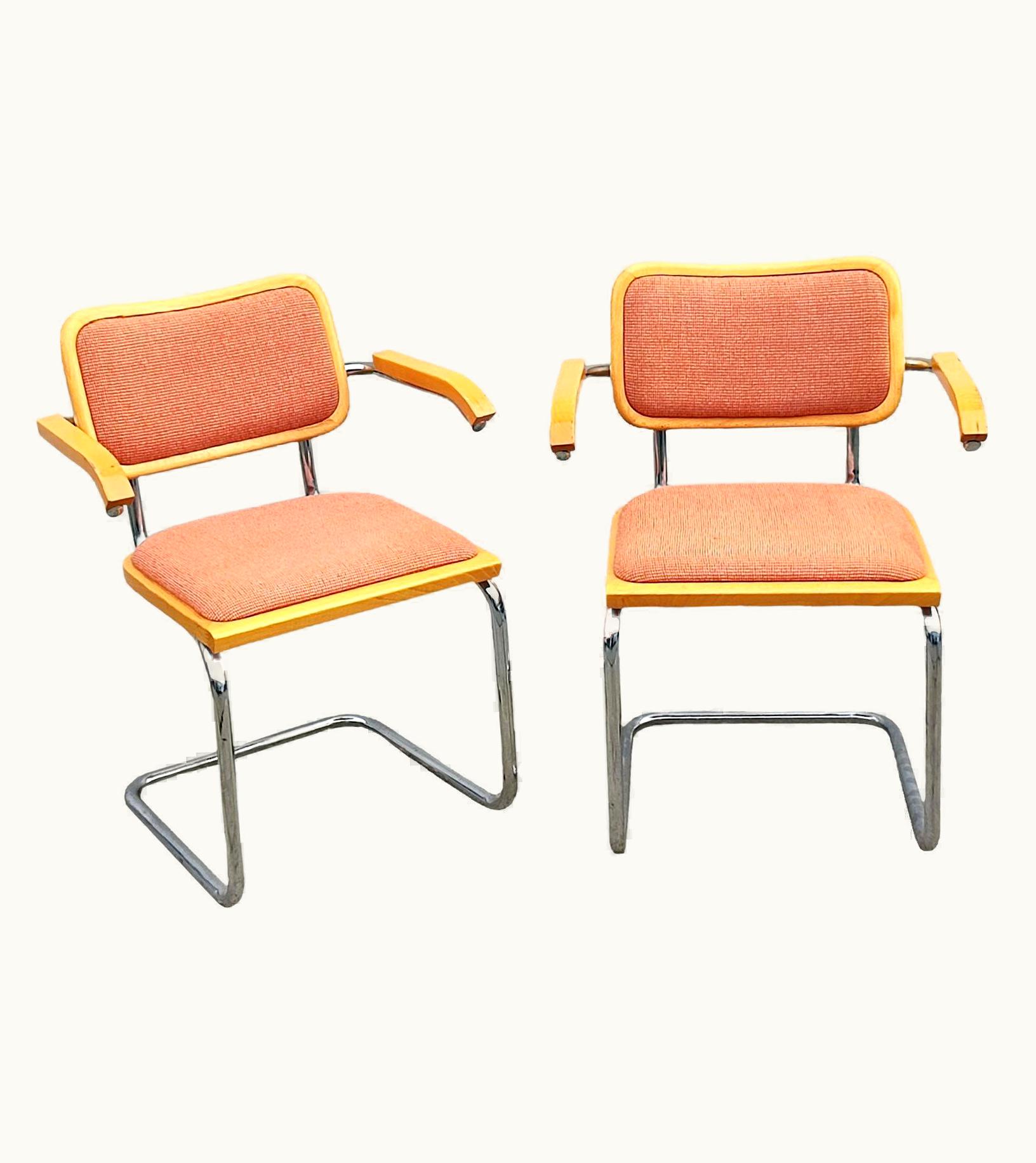 Marcel Breuer Marcel Breuer Pair Of Wood Upholstery And Nickel Cesca Armchairs Chairs, 1970s