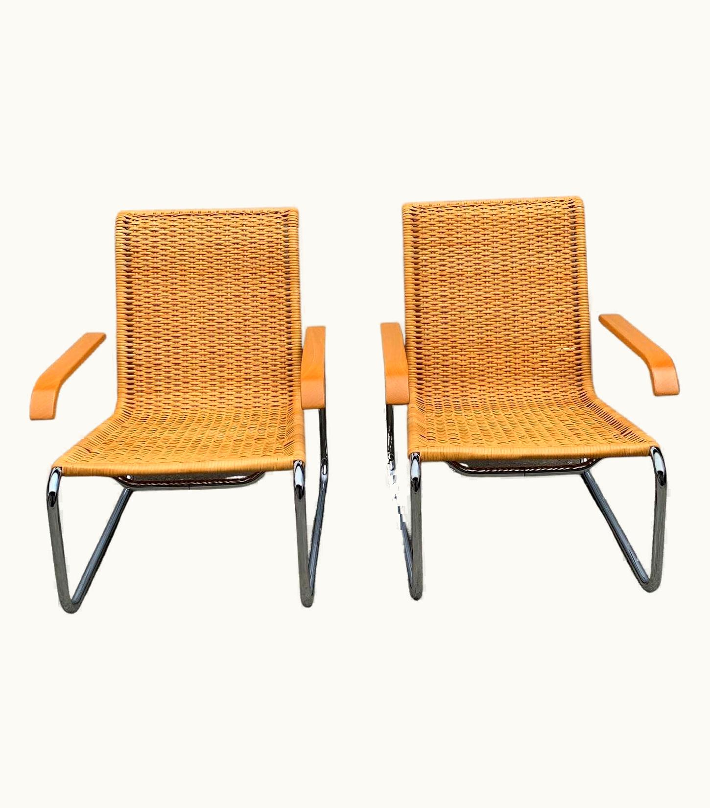 Marcel Breuer Marcel Breuer Vintage Pair Of Woven Cane B35 Lounge Chairs By Marcel Breuer