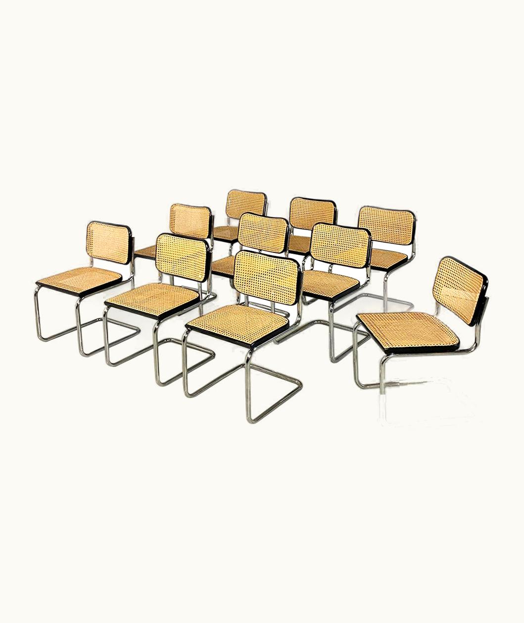 Marcel Breuer Marcel Breuer Italian Modern Steel Beech Vienna Straw Cesca Chairs Marcel Breuer Gavina, 1970s