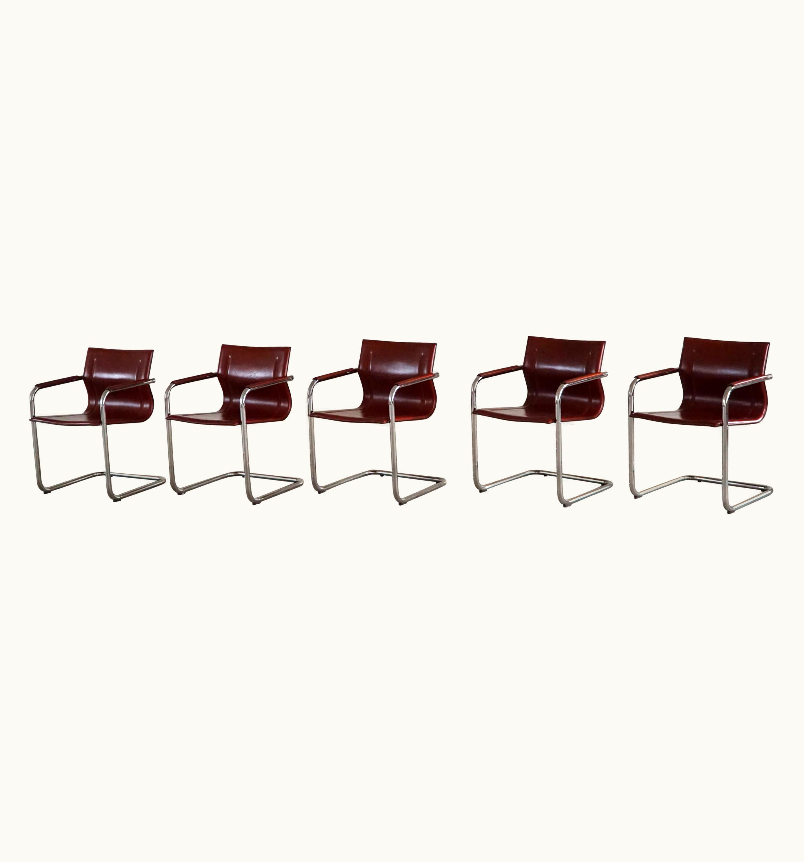 Marcel Breuer Marcel Breuer Set Of 5 Cantilever Armchairs In Leather By Matteo Grassi, Model MG15, Italy 70s