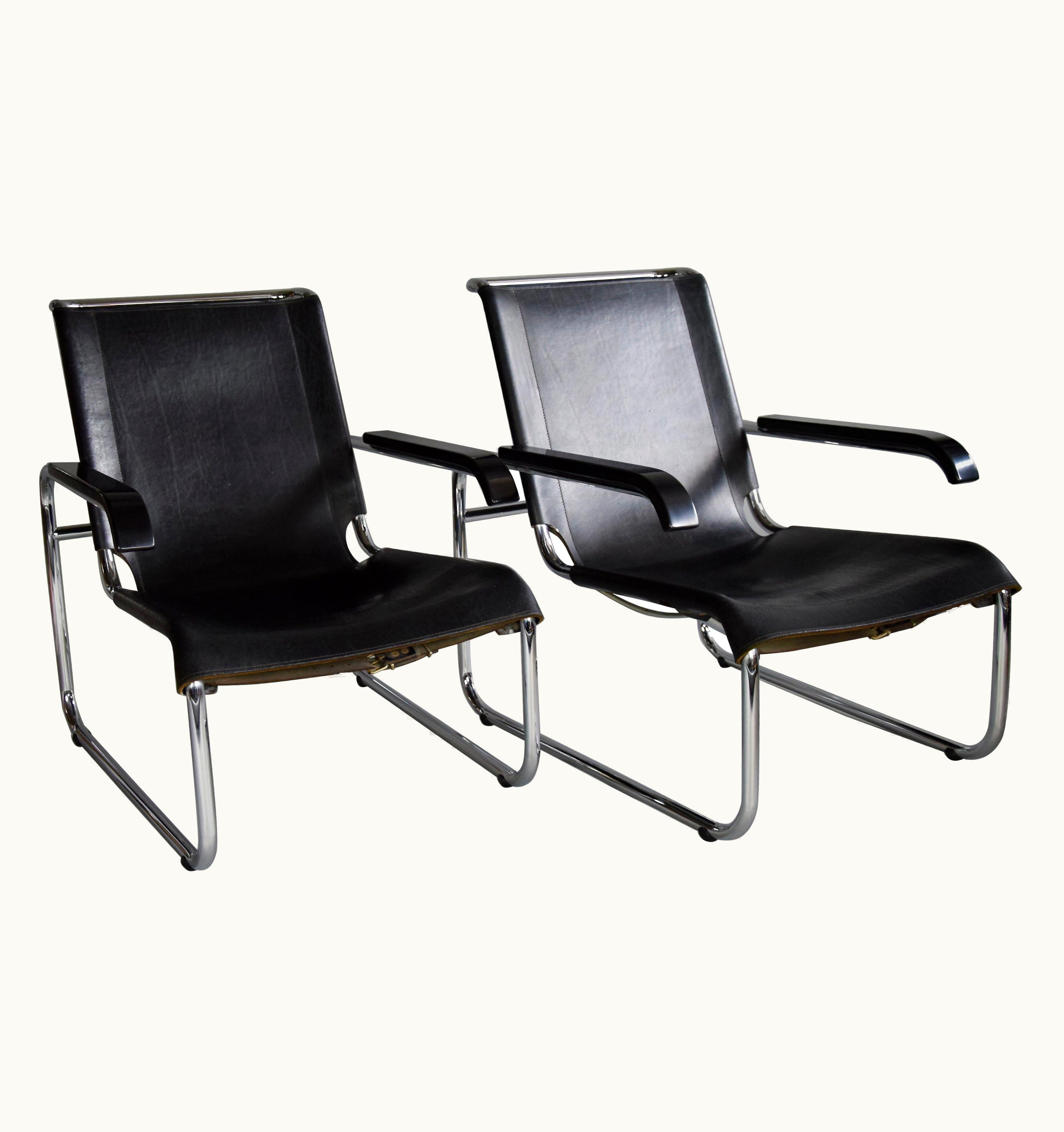 Marcel Breuer Marcel Breuer B35 Black And Chrome Lounge Chairs