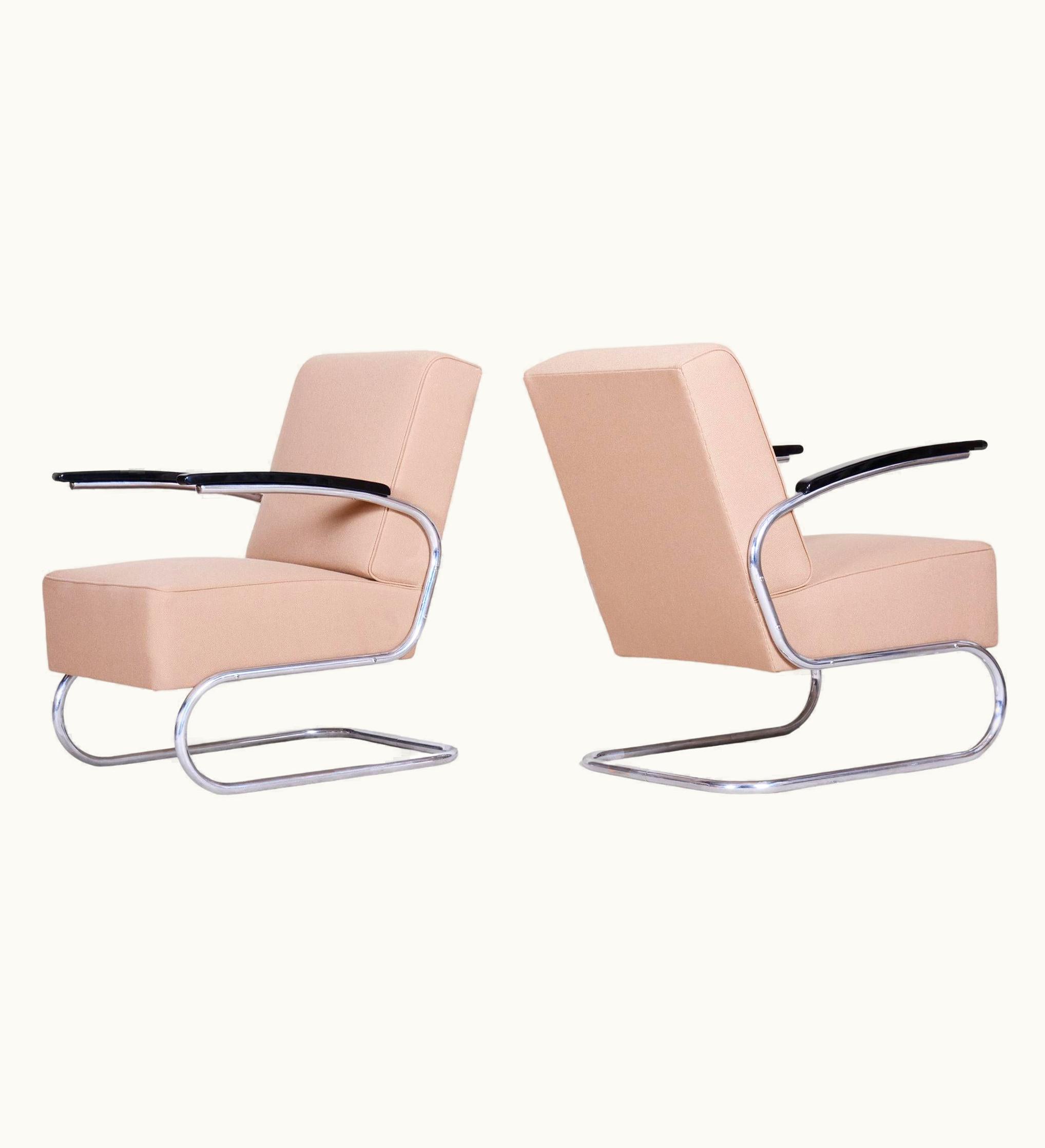 Marcel Breuer Chrome Bauhaus Armchairs Designed By Mücke Melder, Fully Refurbished, 1930s