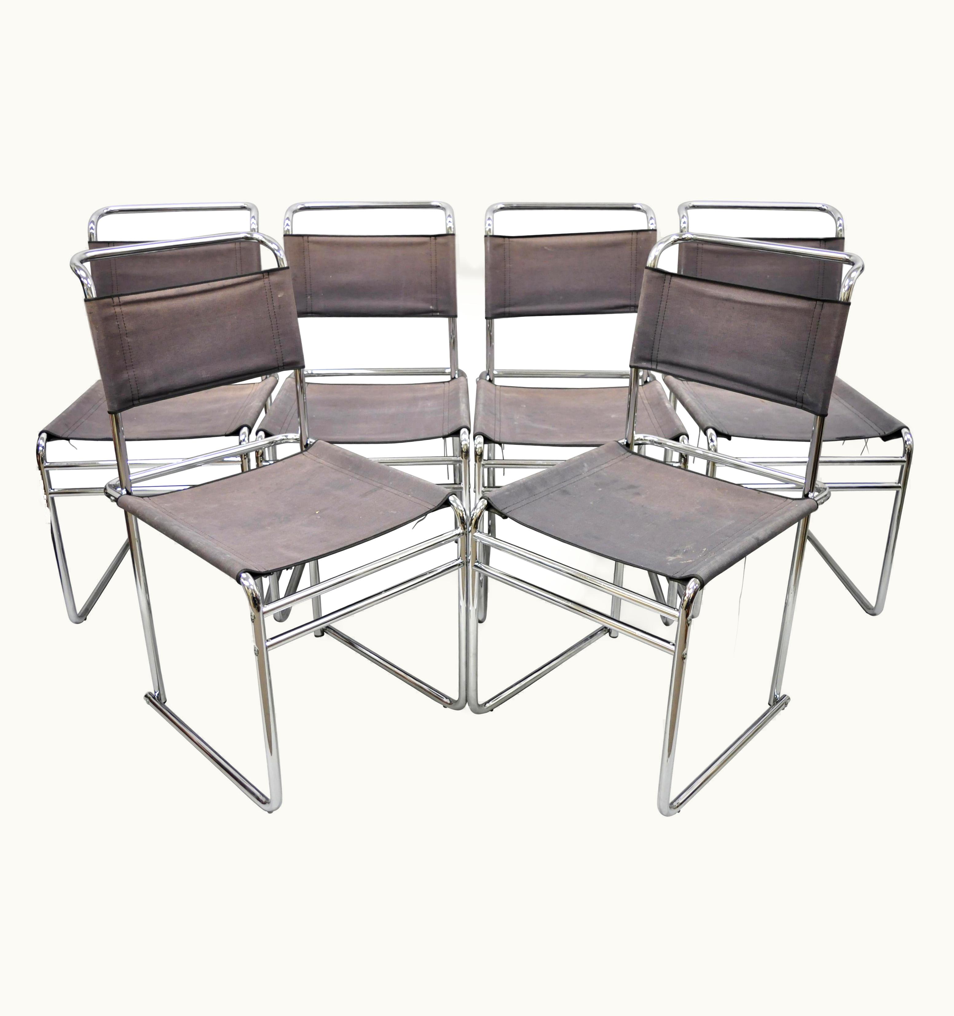 Marcel Breuer Marcel Breuer B5 Dining Chairs Chrome And Canvas VIntage Bauhaus, Set Of 6