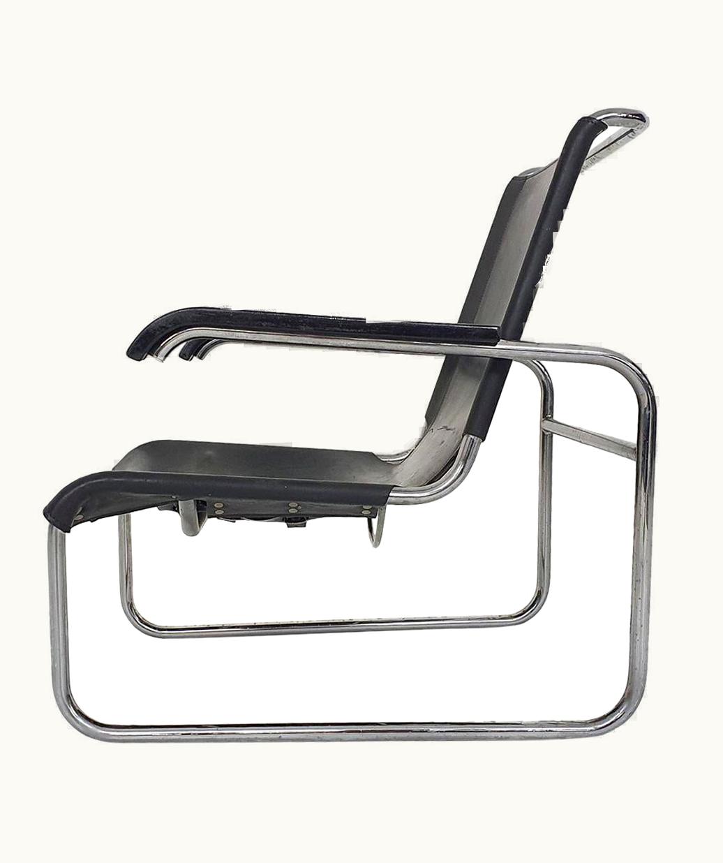 Marcel Breuer Marcel Breuer For Thonet Model S 35 Black Leather Tubular Lounge Chair, Germany