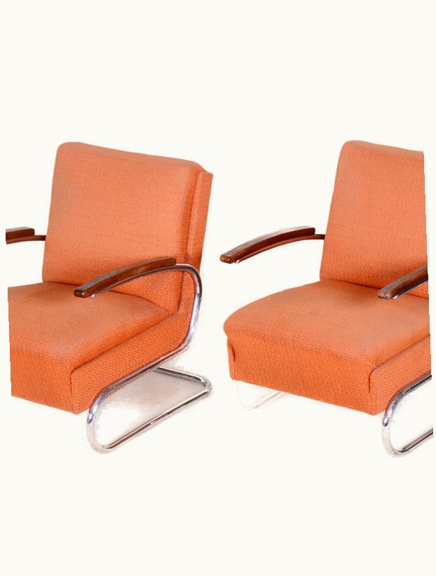 Marcel Breuer Bauhaus Tubular Chrome Armchairs By Mücke Melder, Restored Leather, 1930s