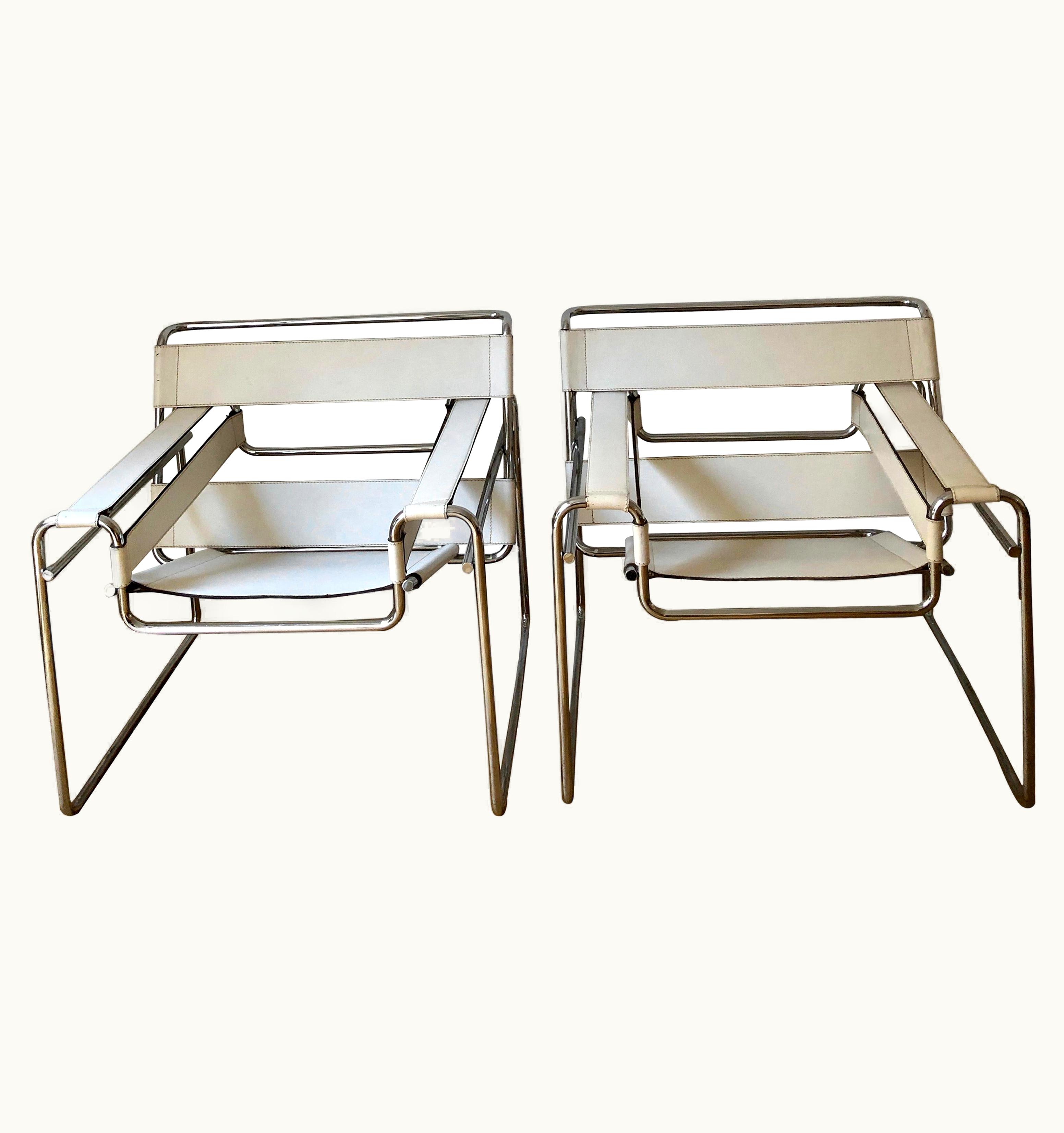 Marcel Breuer Pair Of Wassily Lounge Chair White Leather By Marcel Breuer, Gavina, Circa 1962