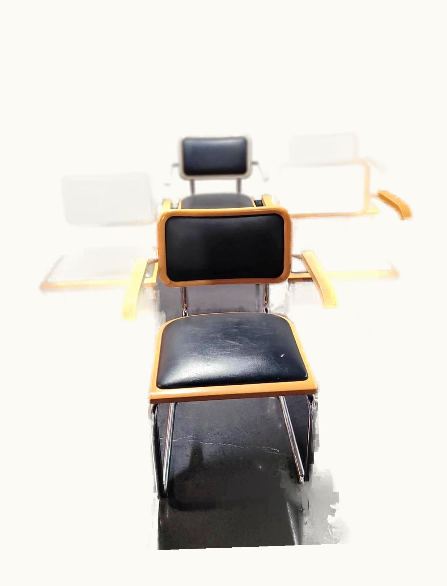 Marcel Breuer Set Of 6 Marcel Breuer Black Vinyl Cesca Armchairs, Italy