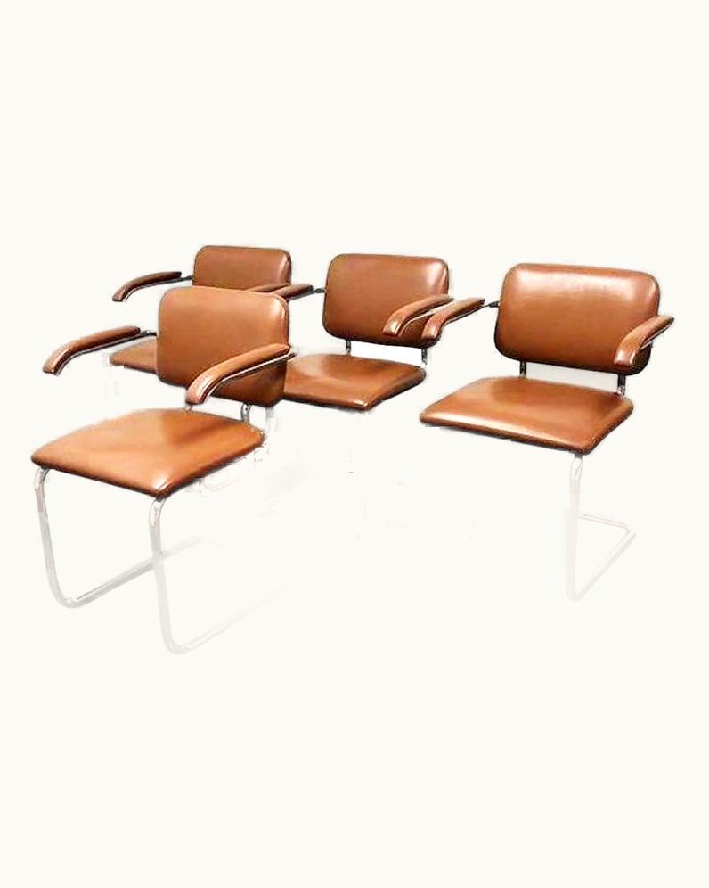 Marcel Breuer Set Of Four Tanned Cognac Marcel Breuer Cesca Dining Chairs