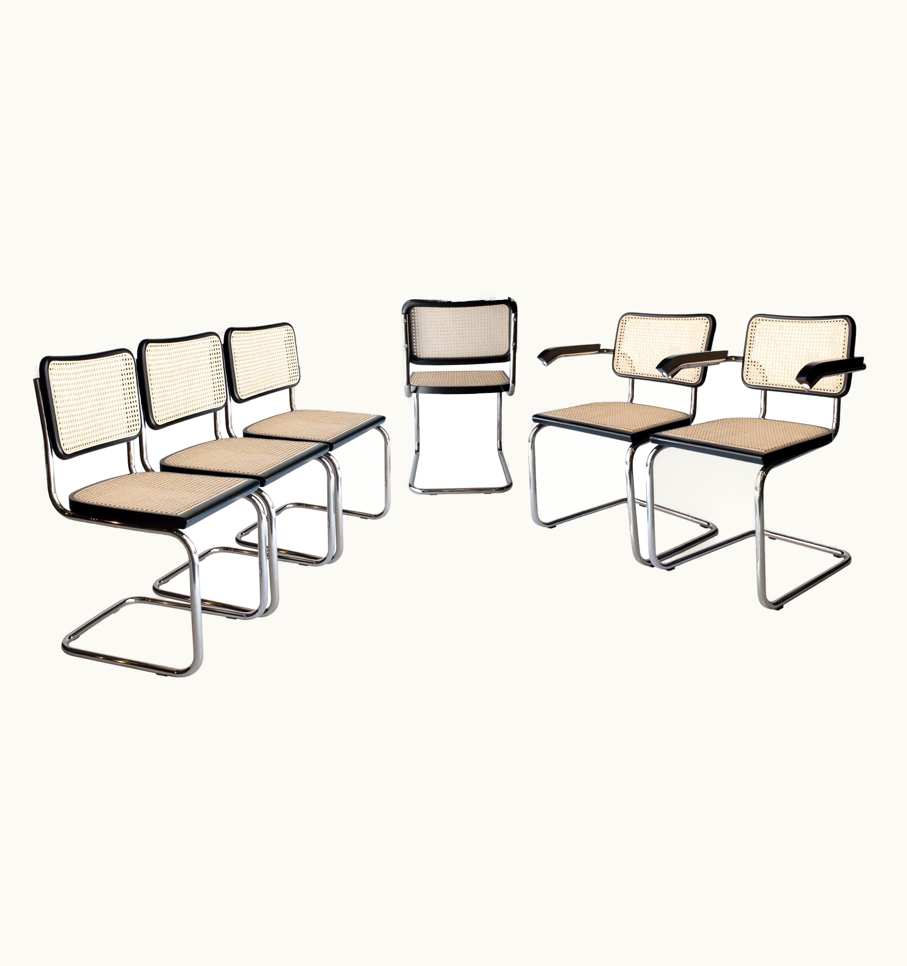 Marcel Breuer Italian Versitaile Set Of Black Beechwood Cesca Brass Chairs, 2020
