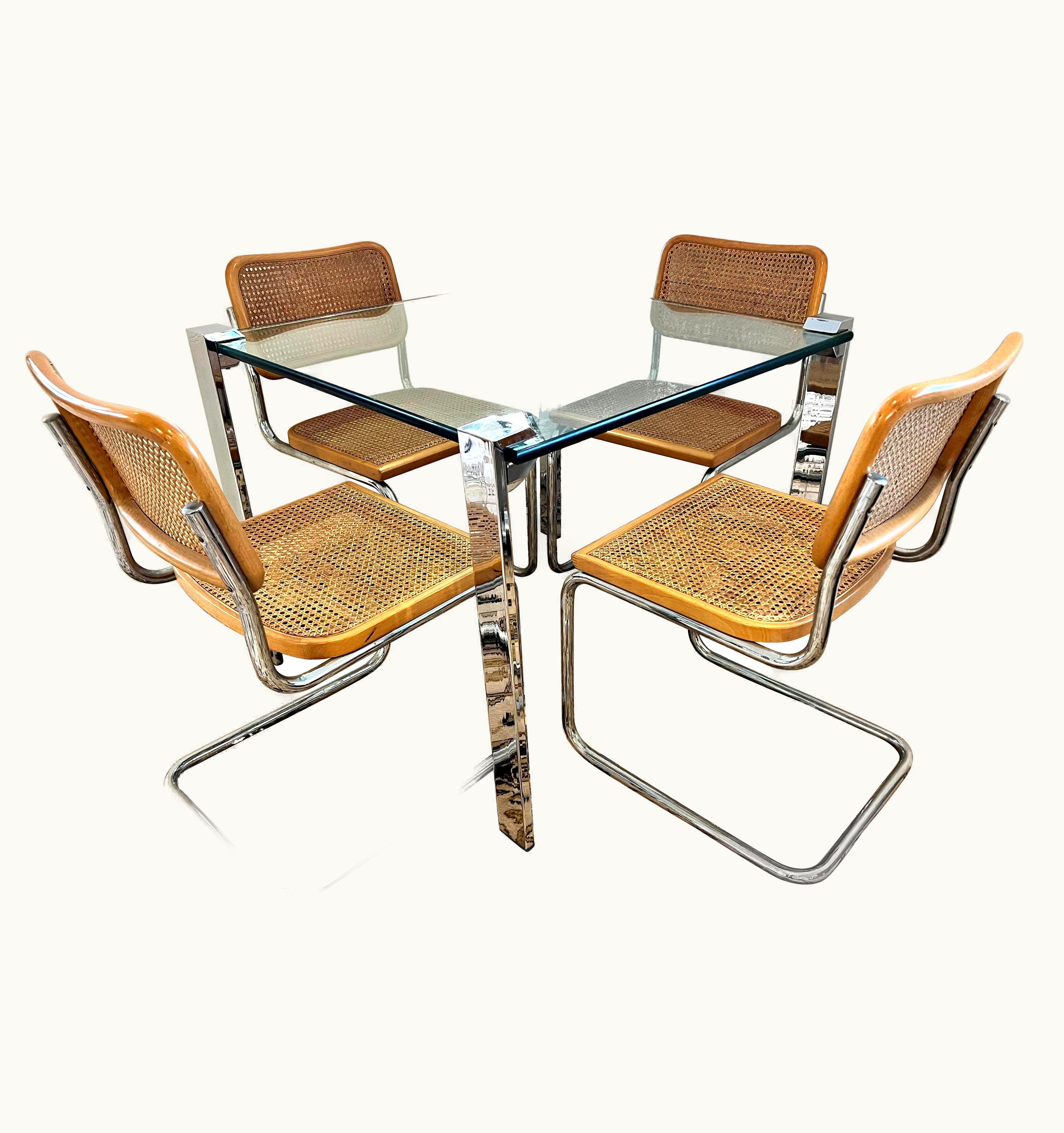 Marcel Breuer Marcel Breuer Mid Century Dining Game Table Set, Chrome & Glass And Four Cesca Chairs
