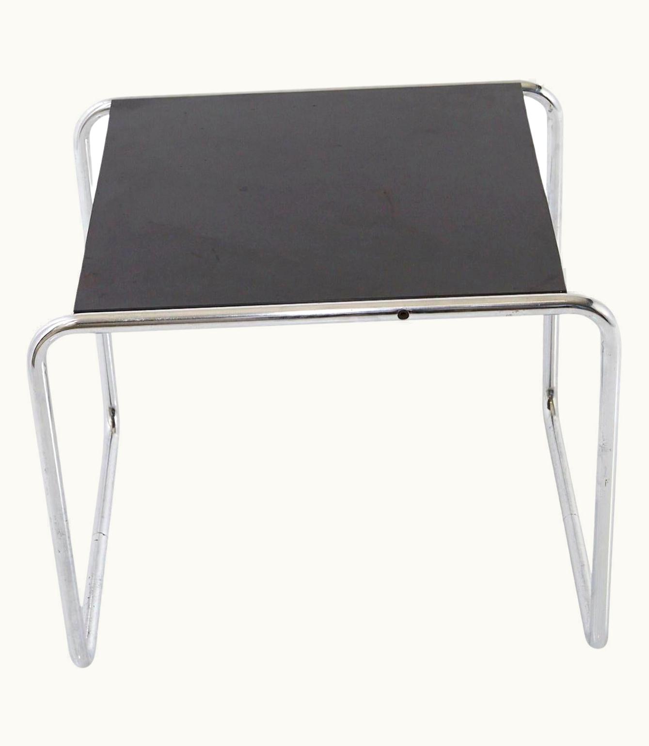 Marcel Breuer Marcel Breuer, Laccio Side Table Black Laminated Top With Tubular Chromed Base