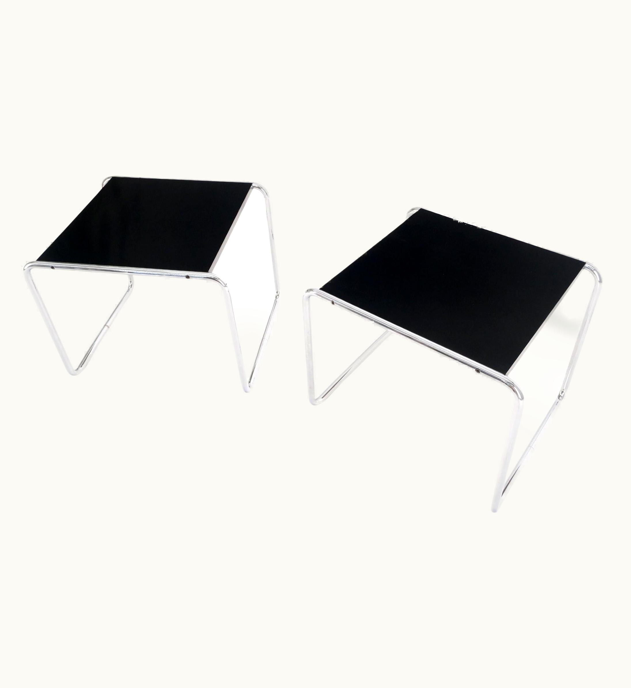 Marcel Breuer Marcel Breuer Pair Marcel Breuer Laccio Side Tables Black Laminated Top Tubular Chromed Base