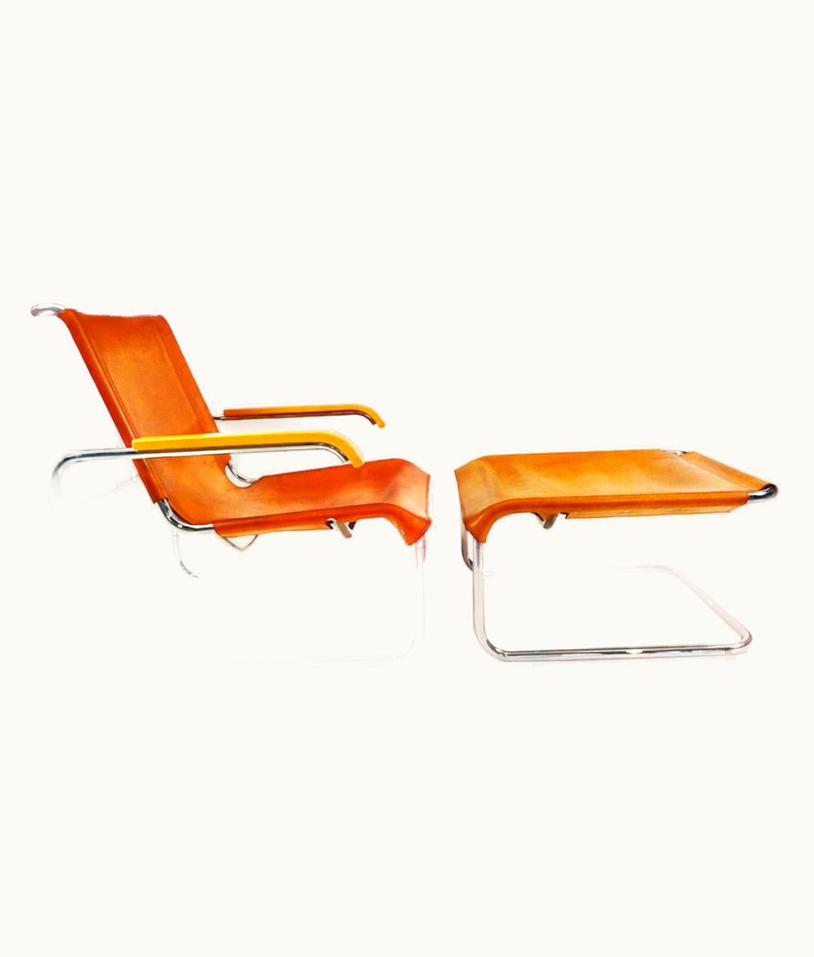 Marcel Breuer Marcel Breuer Vintage B35 Leather And Chrome Cantilever Armchair And Footstool