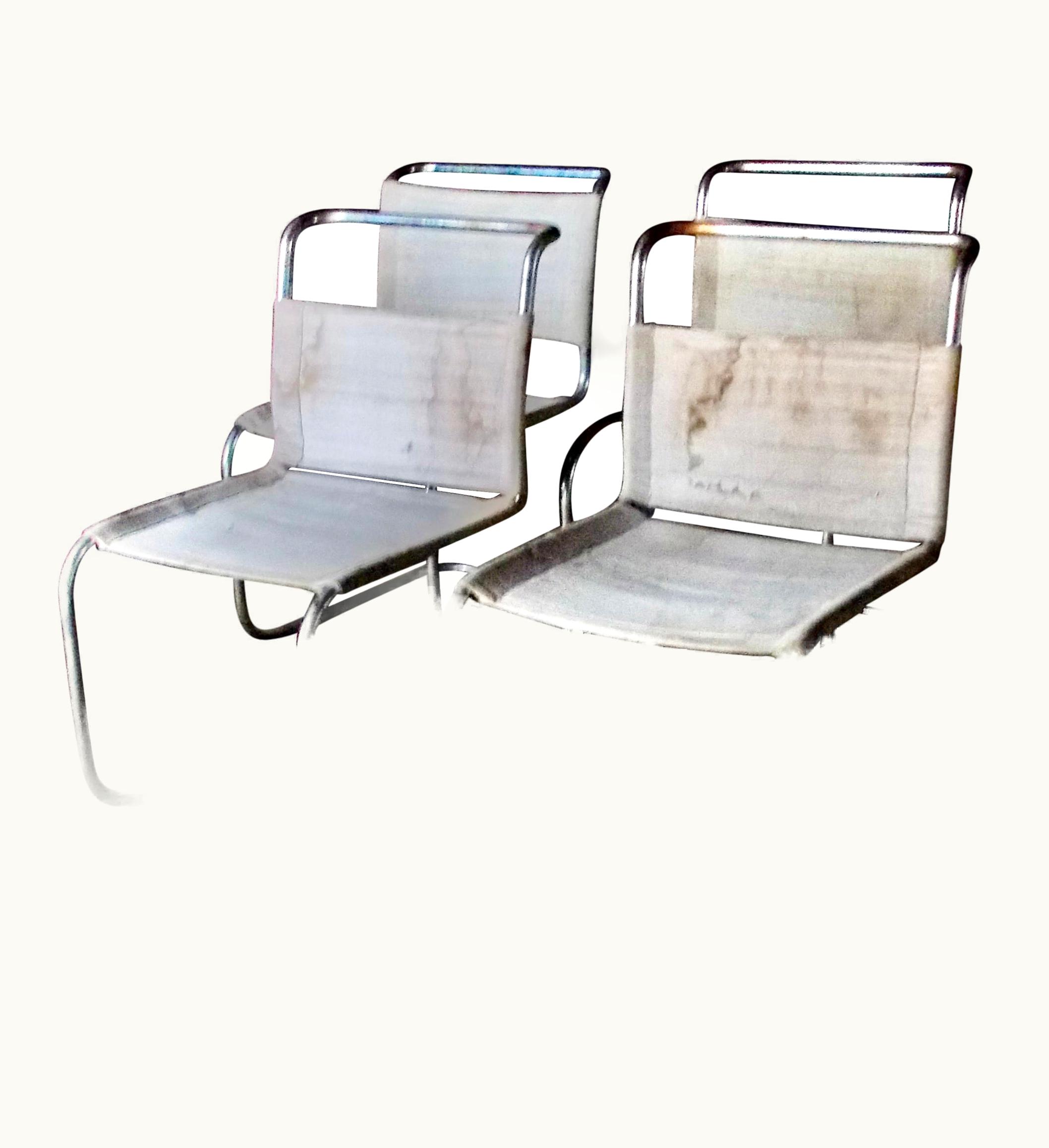 Marcel Breuer Marcel Breuer Four Early Breuer B-33 Canvas And Tubular Steel Side Chairs