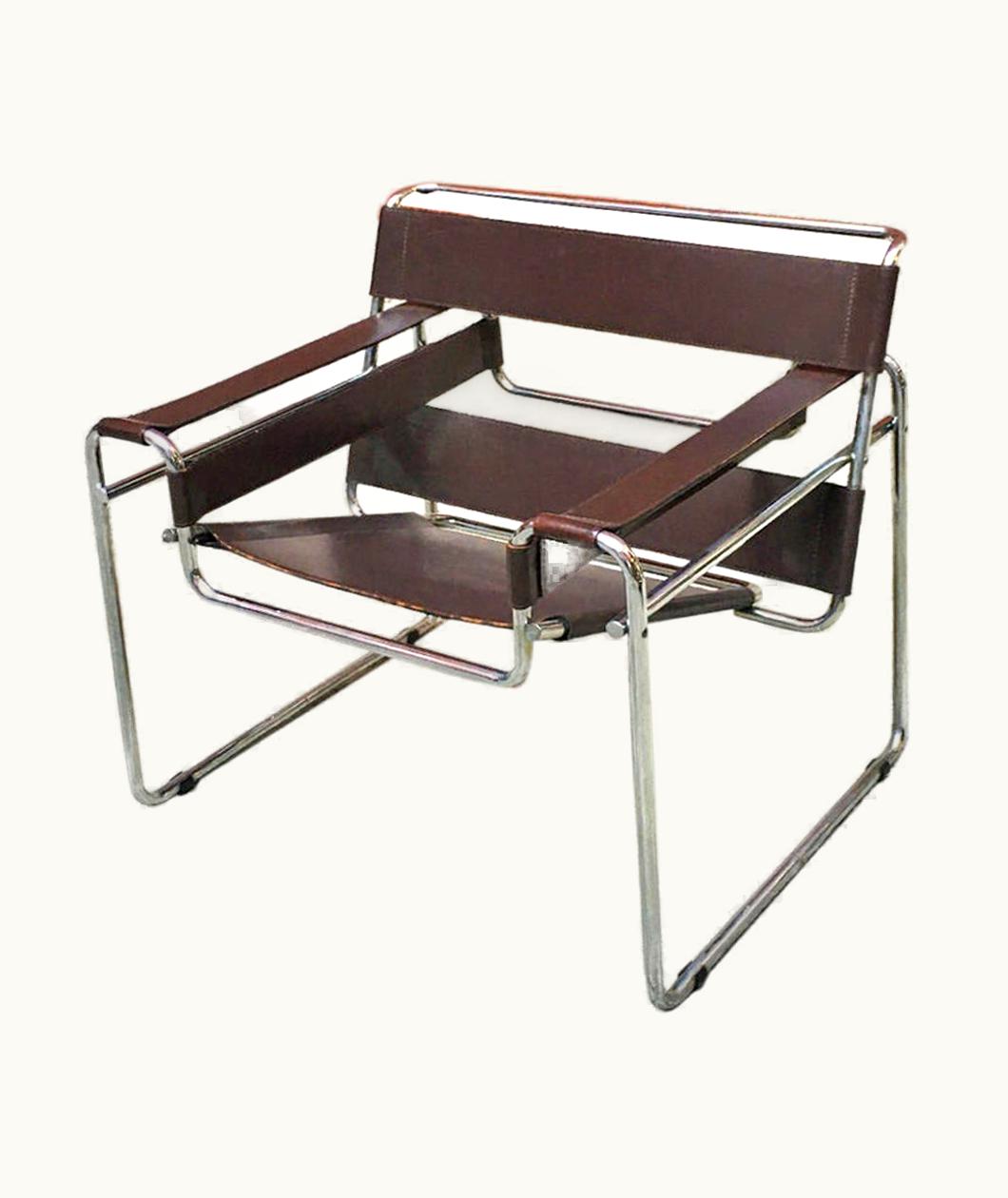 Marcel Breuer;Gavina Marcel Breuer;Gavina Italian Mid-Century Wassily B3 Brown Leather Armchair By Breuer For Gavina, 1960