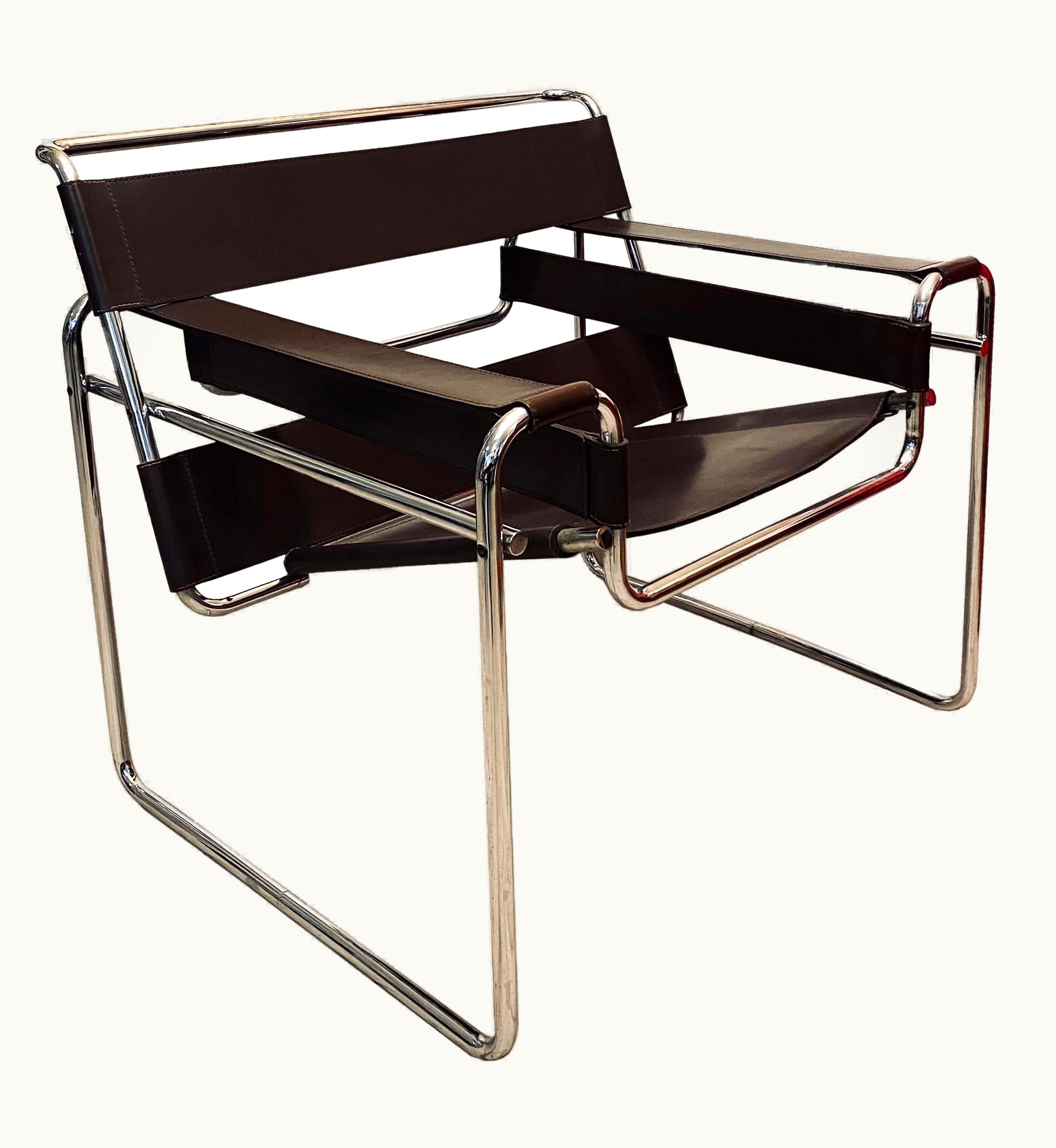 Marcel Breuer Marcel Breuer For Gavina Wassily B3 Brown Leather Armchair, Italy 1960